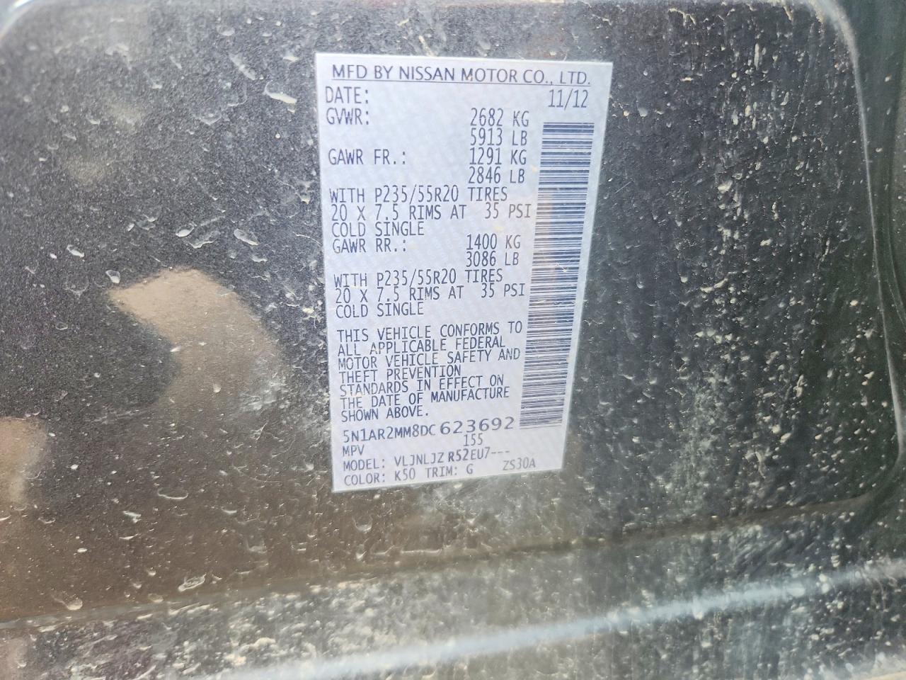 2013 Nissan Pathfinder S Gray vin: 5N1AR2MM8DC623692