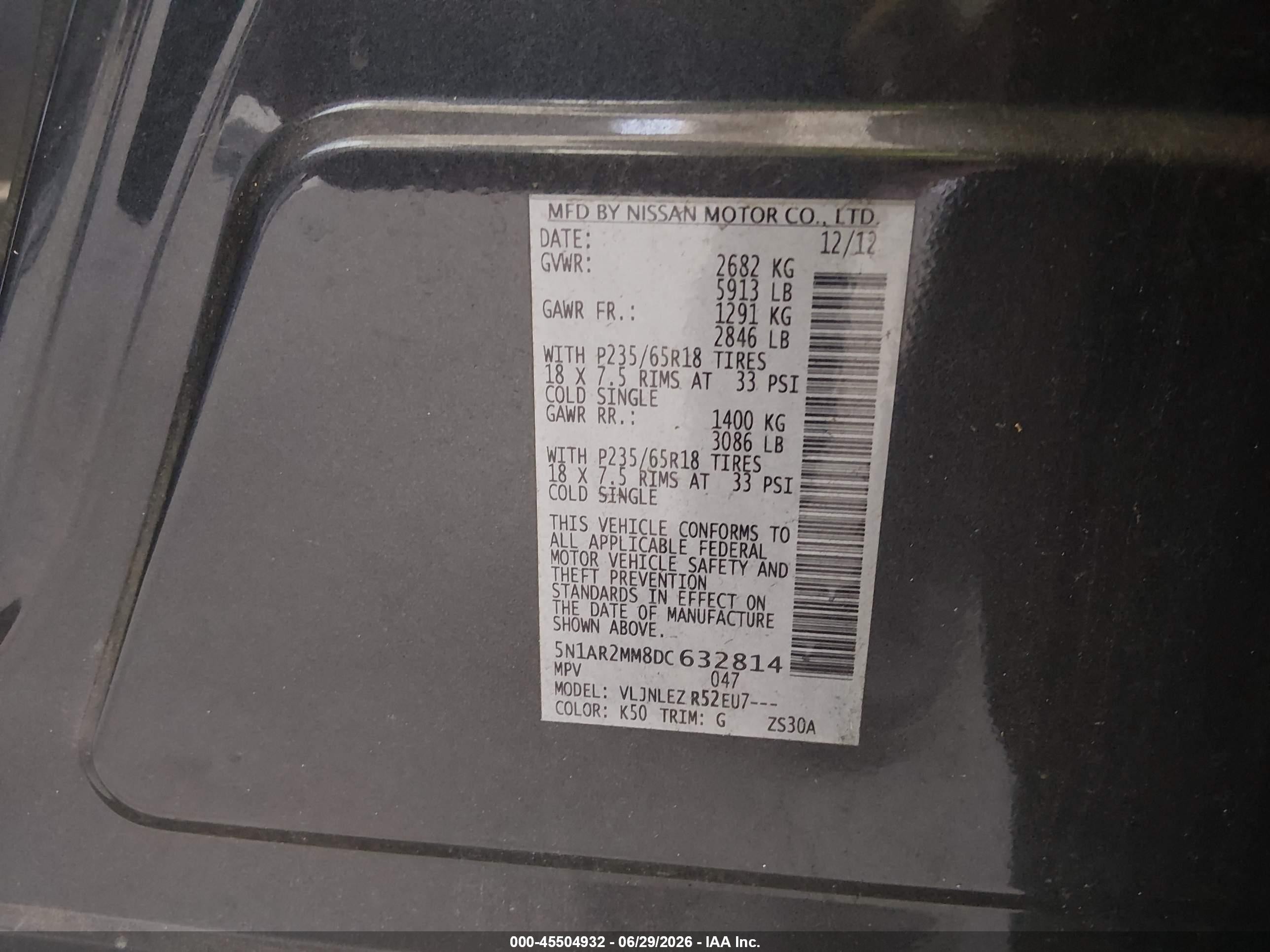2013 Nissan Pathfinder Sv Gray vin: 5N1AR2MM8DC632814