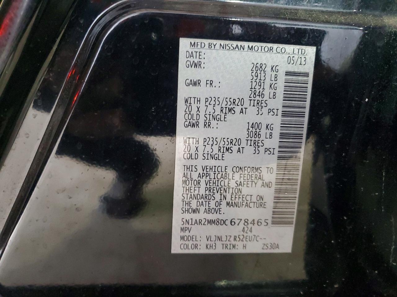 2013 Nissan Pathfinder S Black vin: 5N1AR2MM8DC678465