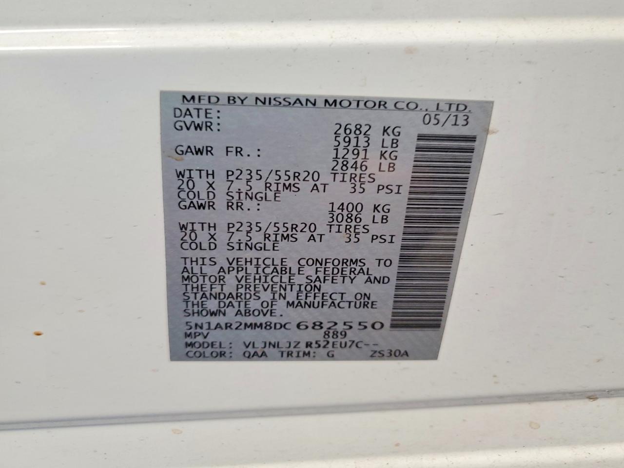 2013 Nissan Pathfinder S White vin: 5N1AR2MM8DC682550