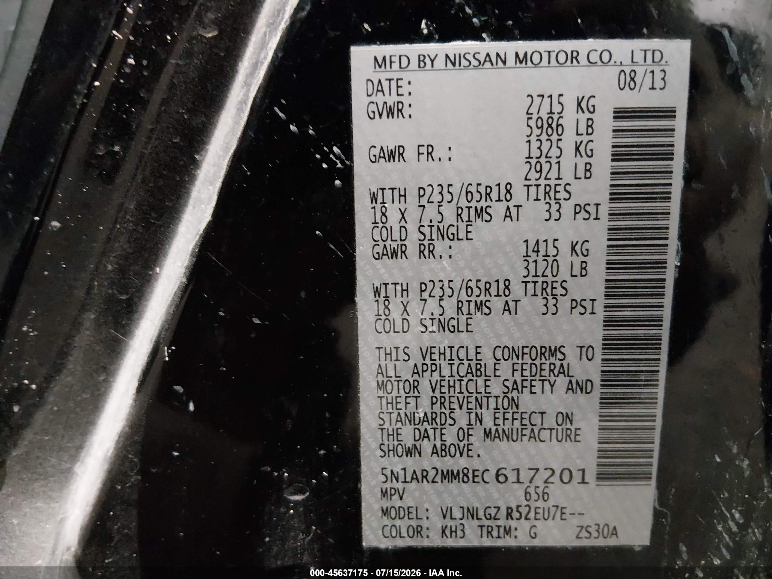 2014 Nissan Pathfinder Sl Black vin: 5N1AR2MM8EC617201
