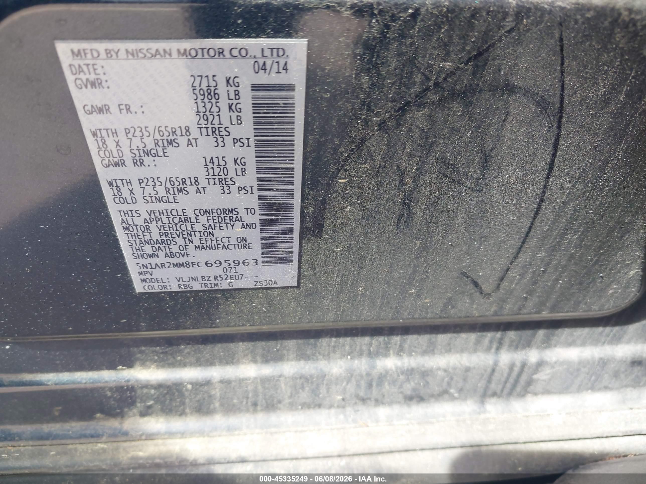 2014 Nissan Pathfinder S Blue vin: 5N1AR2MM8EC695963