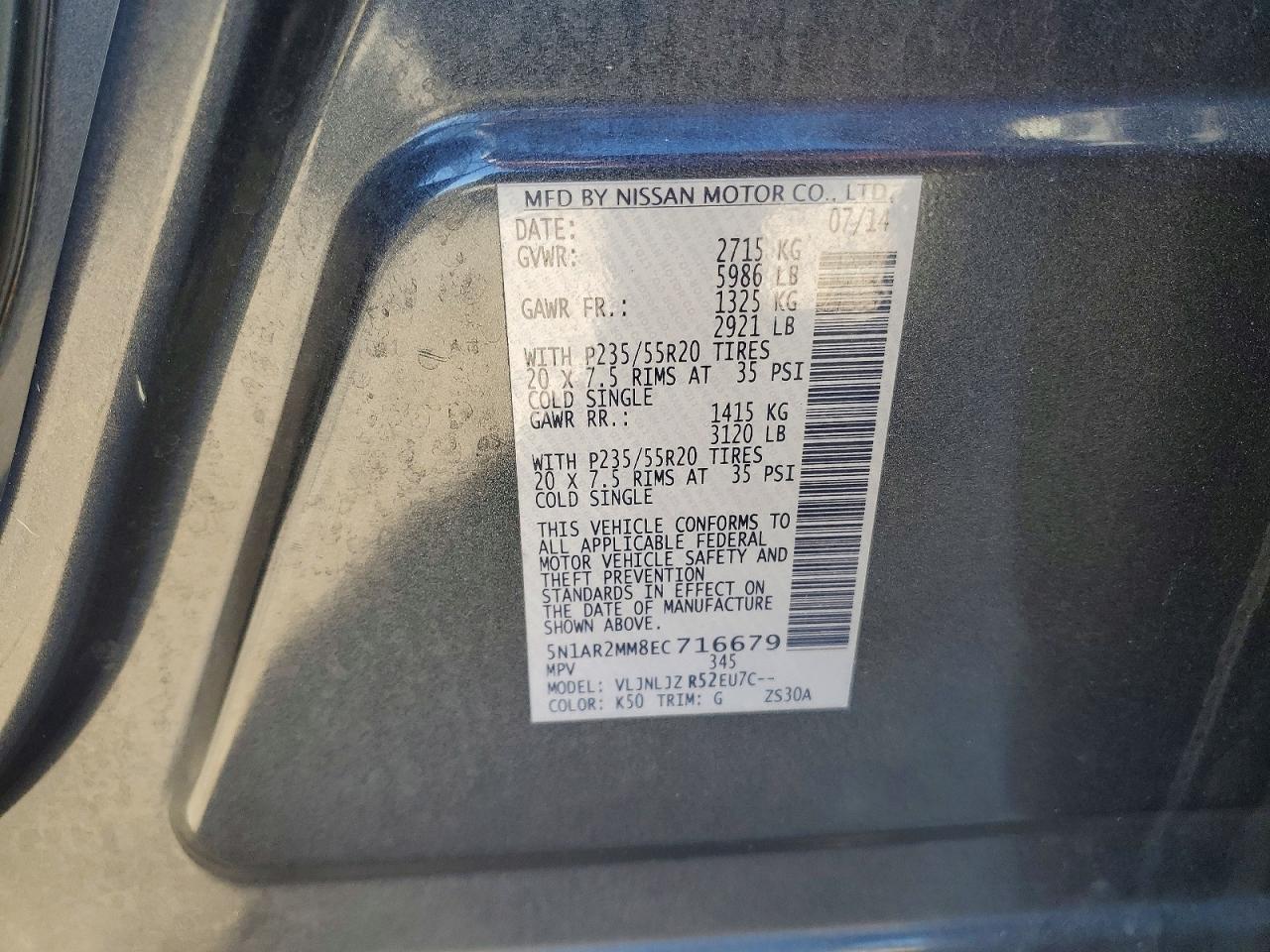 2014 Nissan Pathfinder S Gray vin: 5N1AR2MM8EC716679