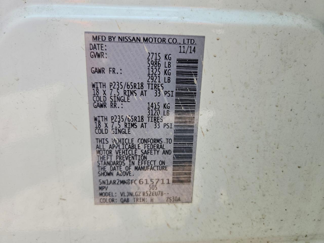 2015 Nissan Pathfinder Sl Белый vin: 5N1AR2MM8FC615711