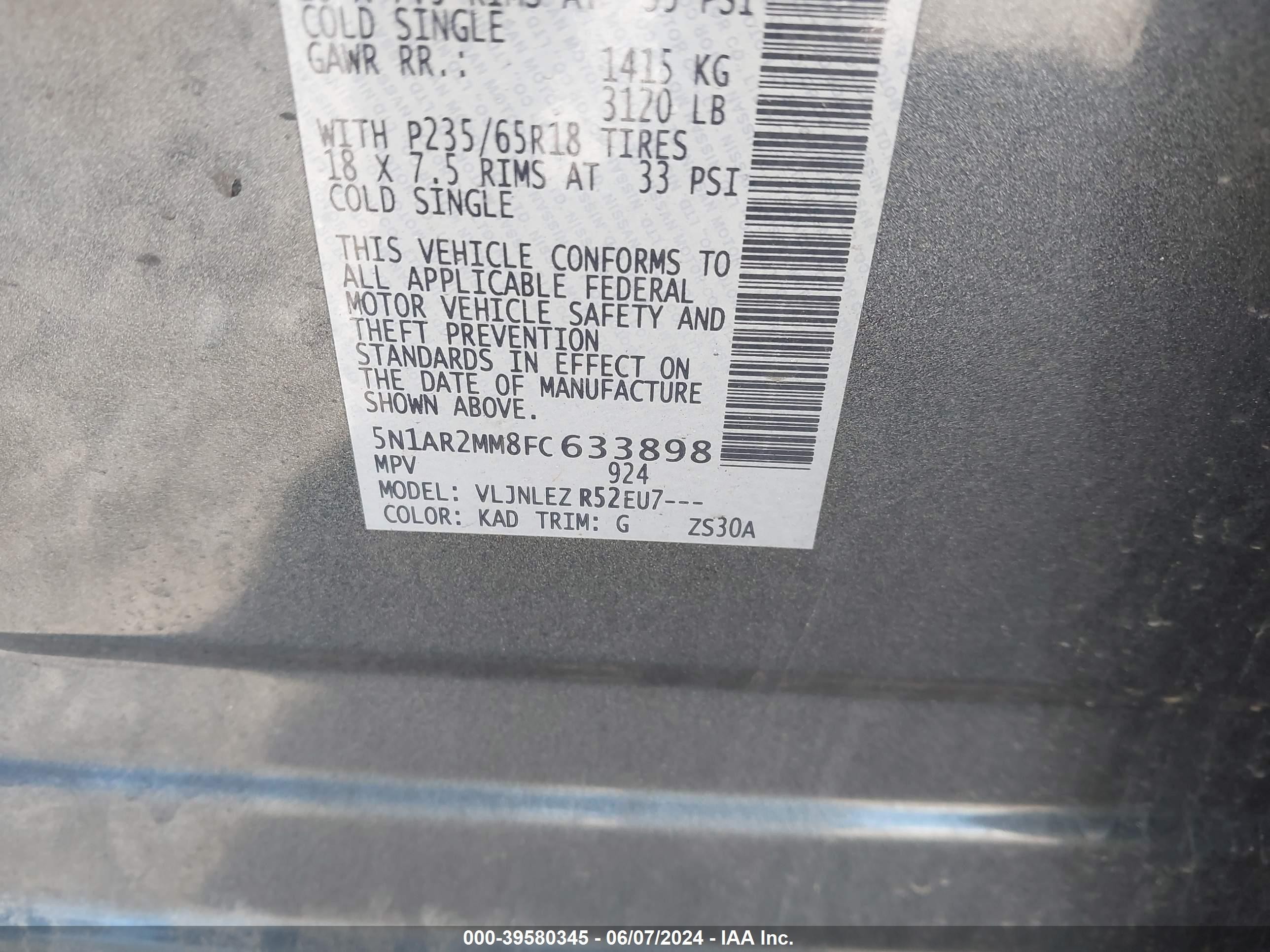 2015 Nissan Pathfinder Platinum/s/sl/sv Gray vin: 5N1AR2MM8FC633898