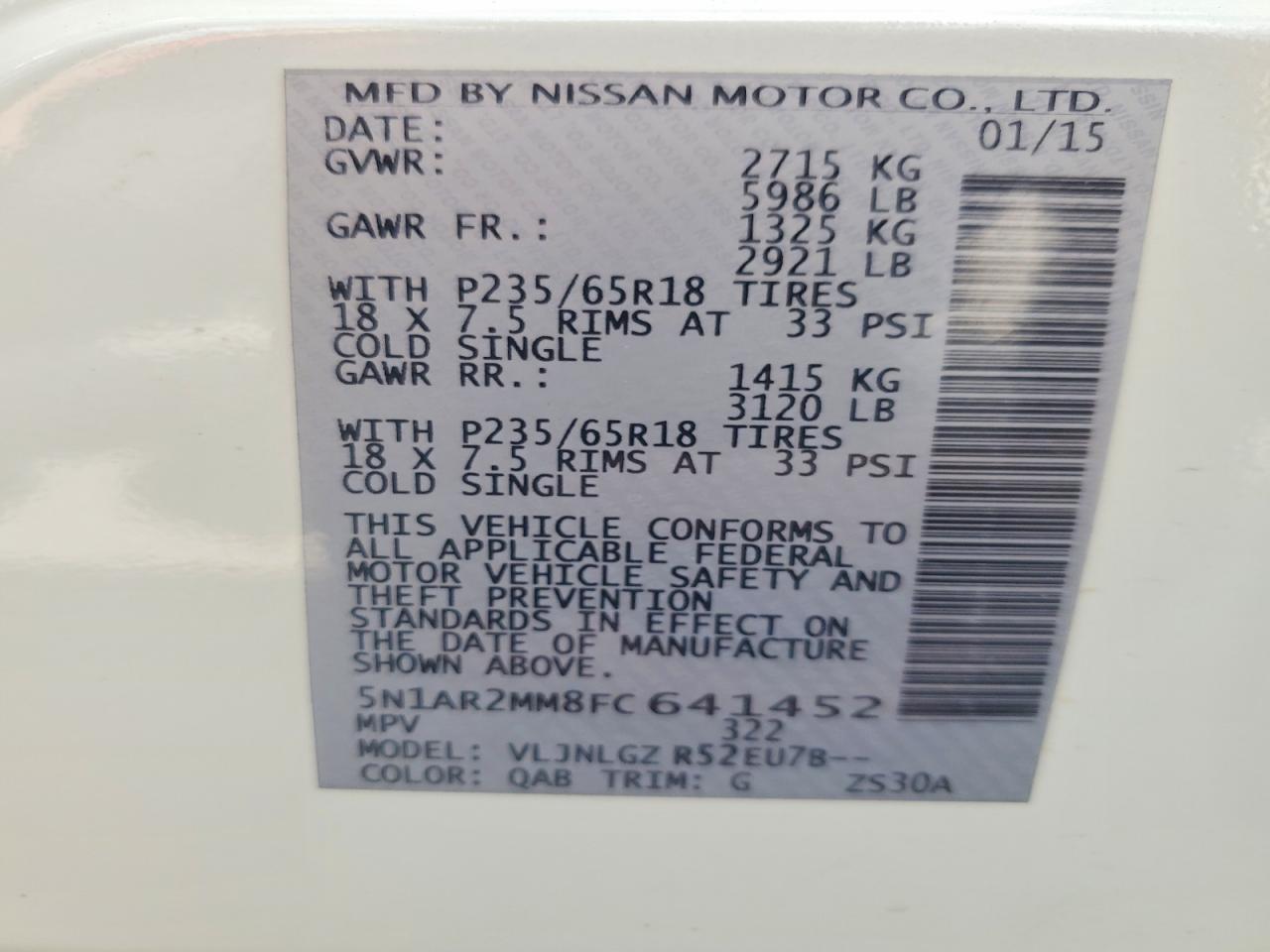 2015 Nissan Pathfinder Sl White vin: 5N1AR2MM8FC641452