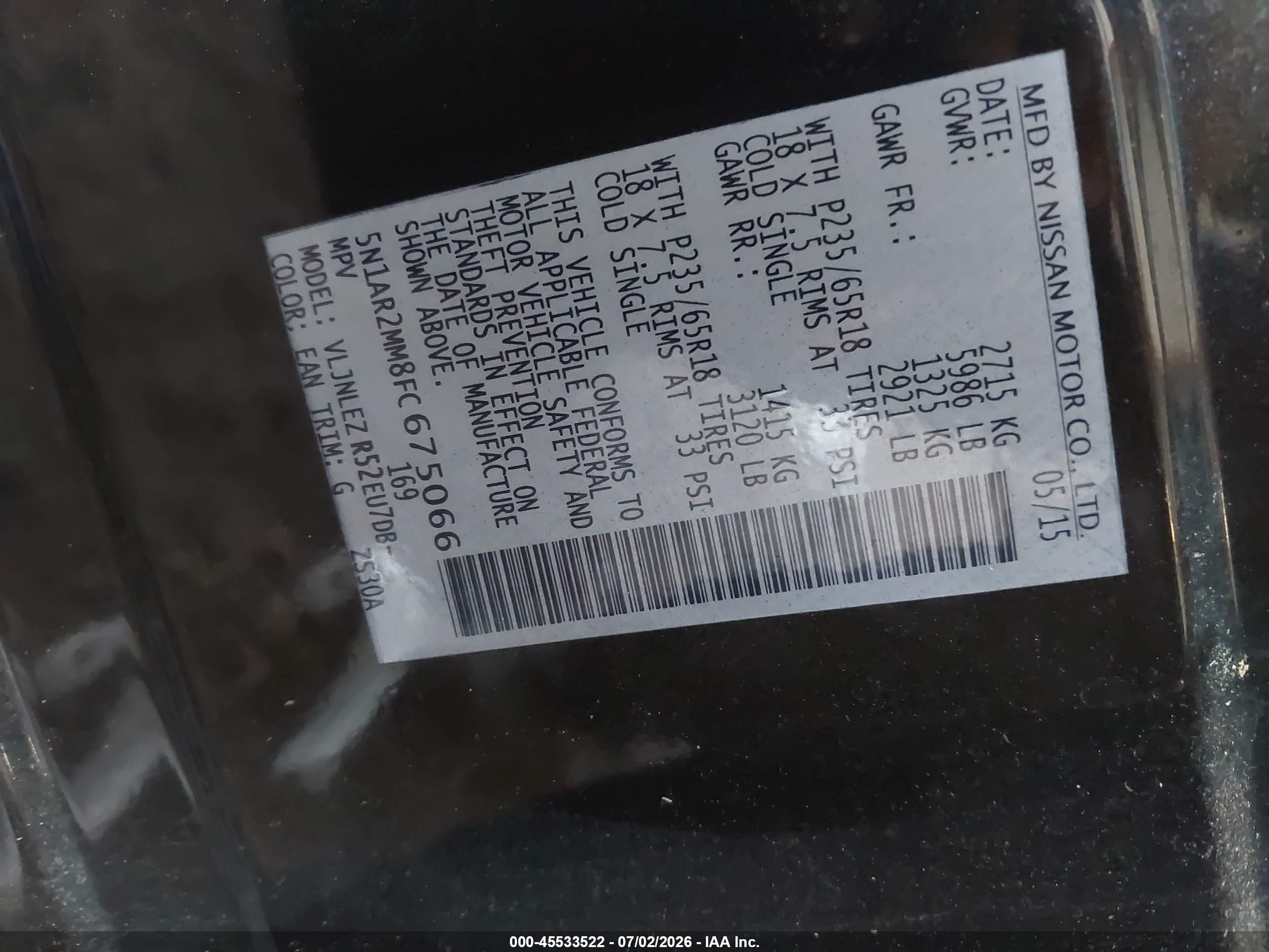 2015 Nissan Pathfinder Sv Black vin: 5N1AR2MM8FC675066
