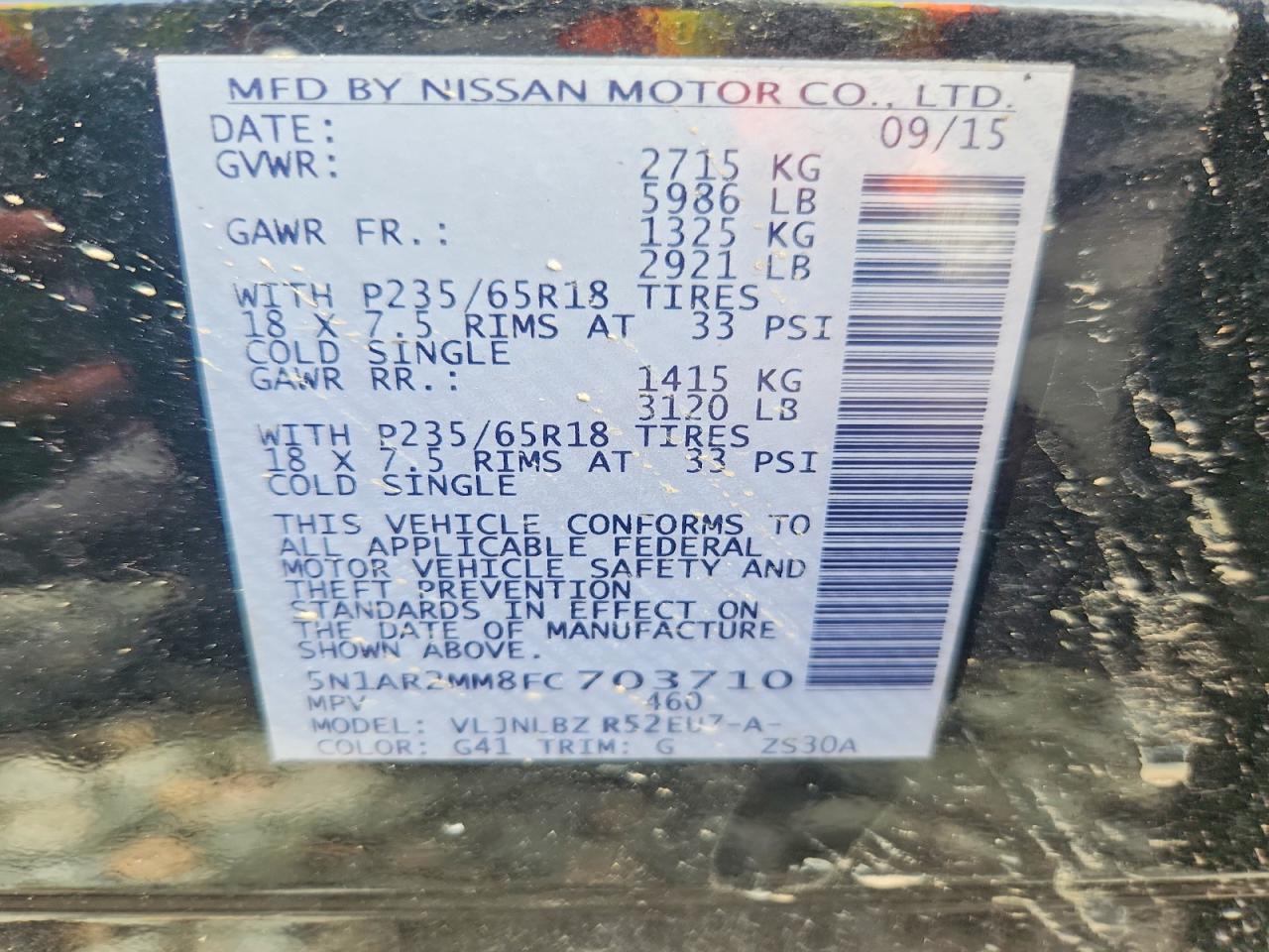 2015 Nissan Pathfinder S Black vin: 5N1AR2MM8FC703710