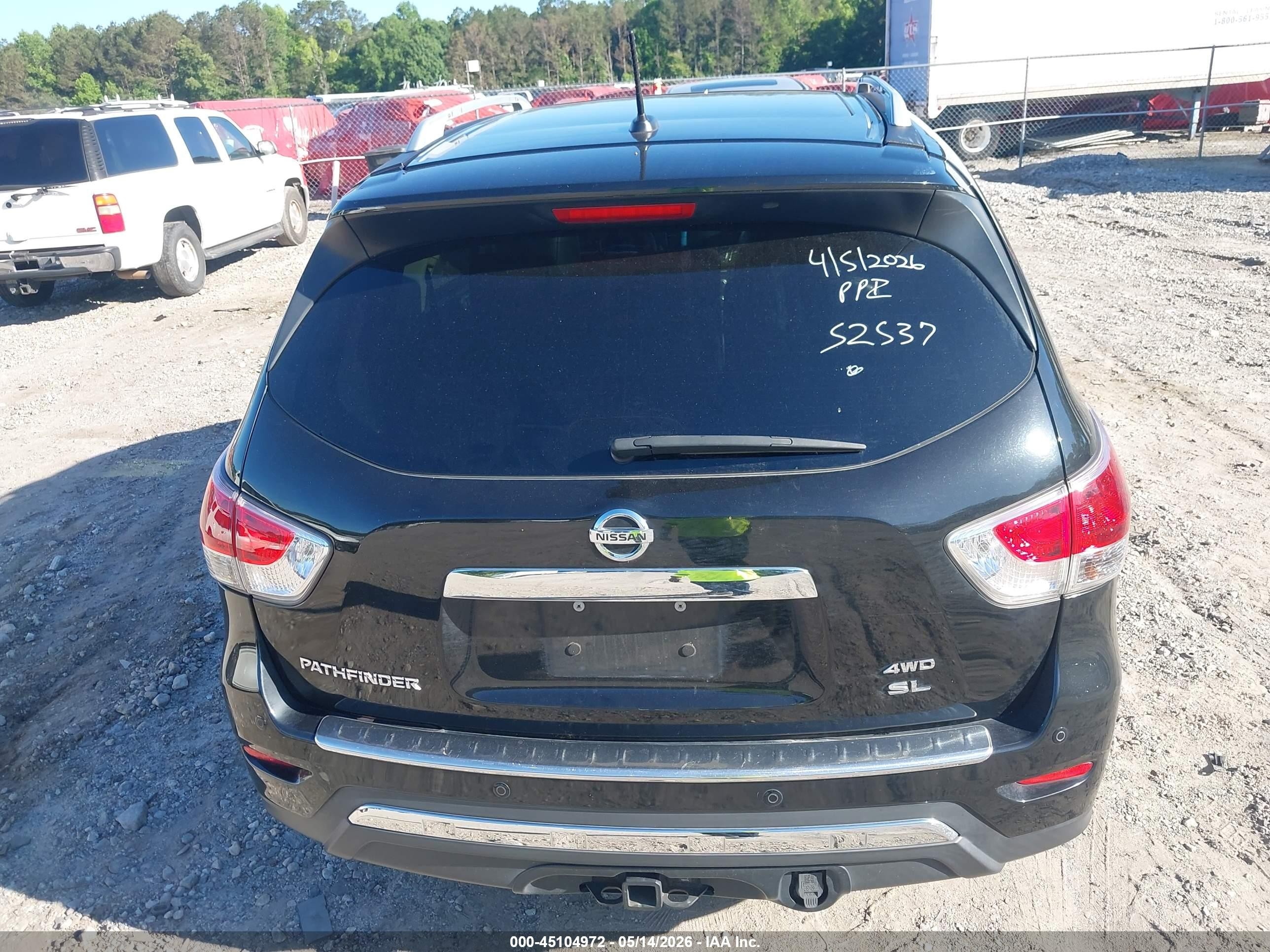 2015 Nissan Pathfinder Sl Black vin: 5N1AR2MM8FC706400