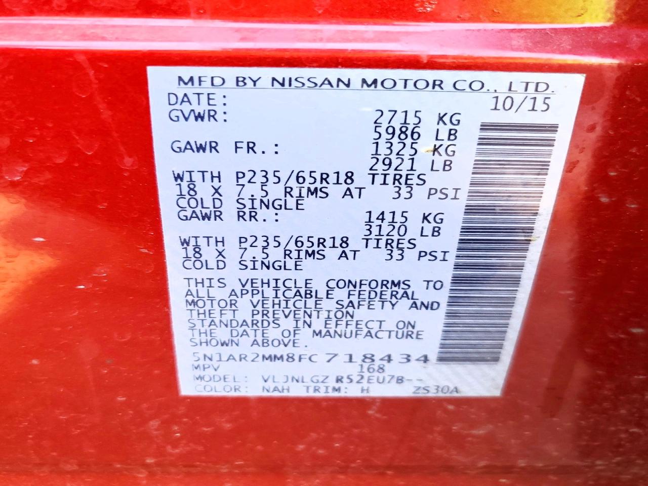 2015 Nissan Pathfinder Sl Burgundy vin: 5N1AR2MM8FC718434