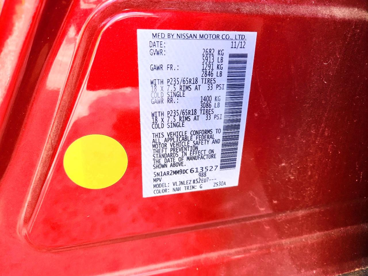 2013 Nissan Pathfinder S Red vin: 5N1AR2MM9DC613527
