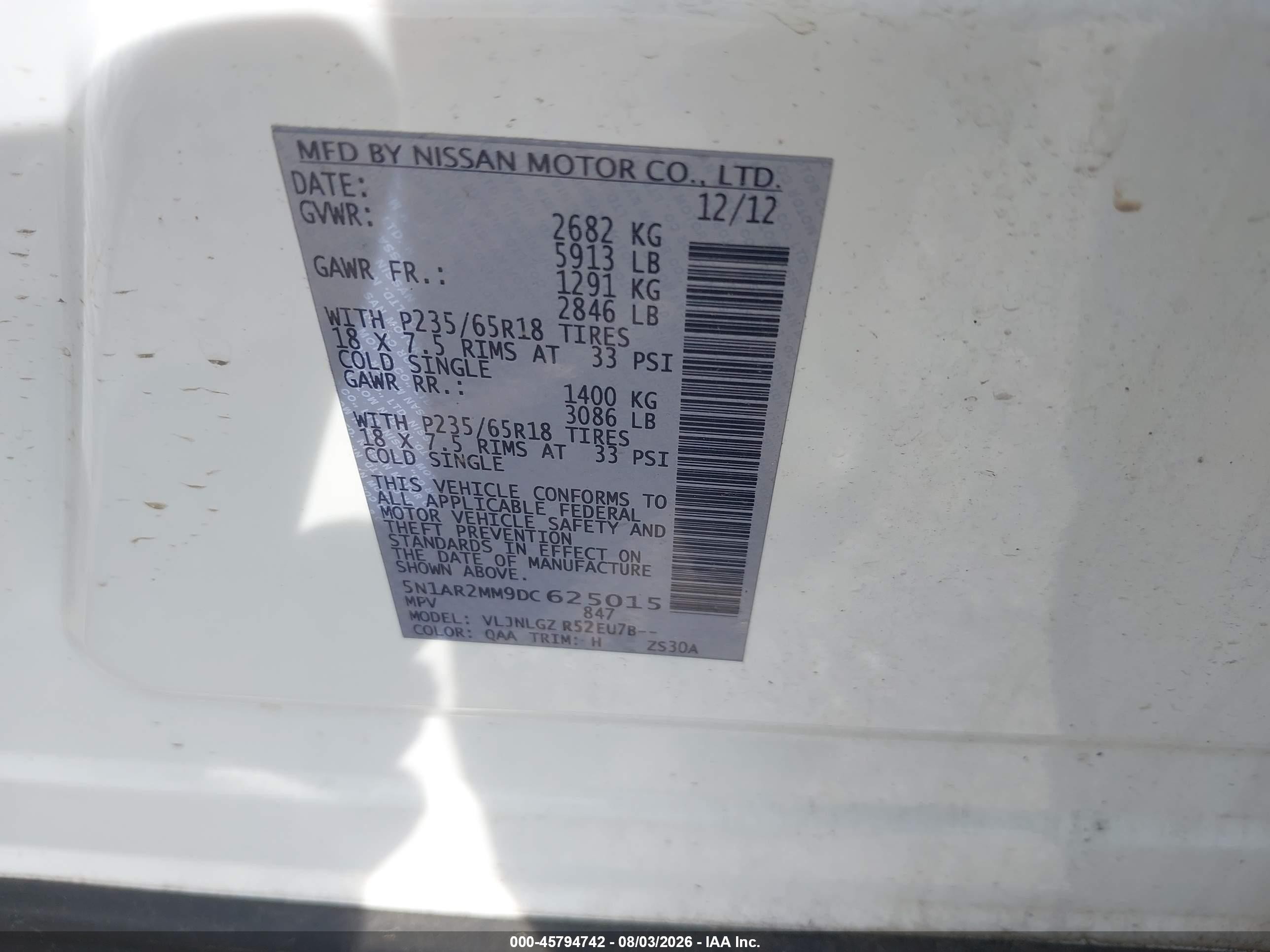 2013 Nissan Pathfinder Sl White vin: 5N1AR2MM9DC625015