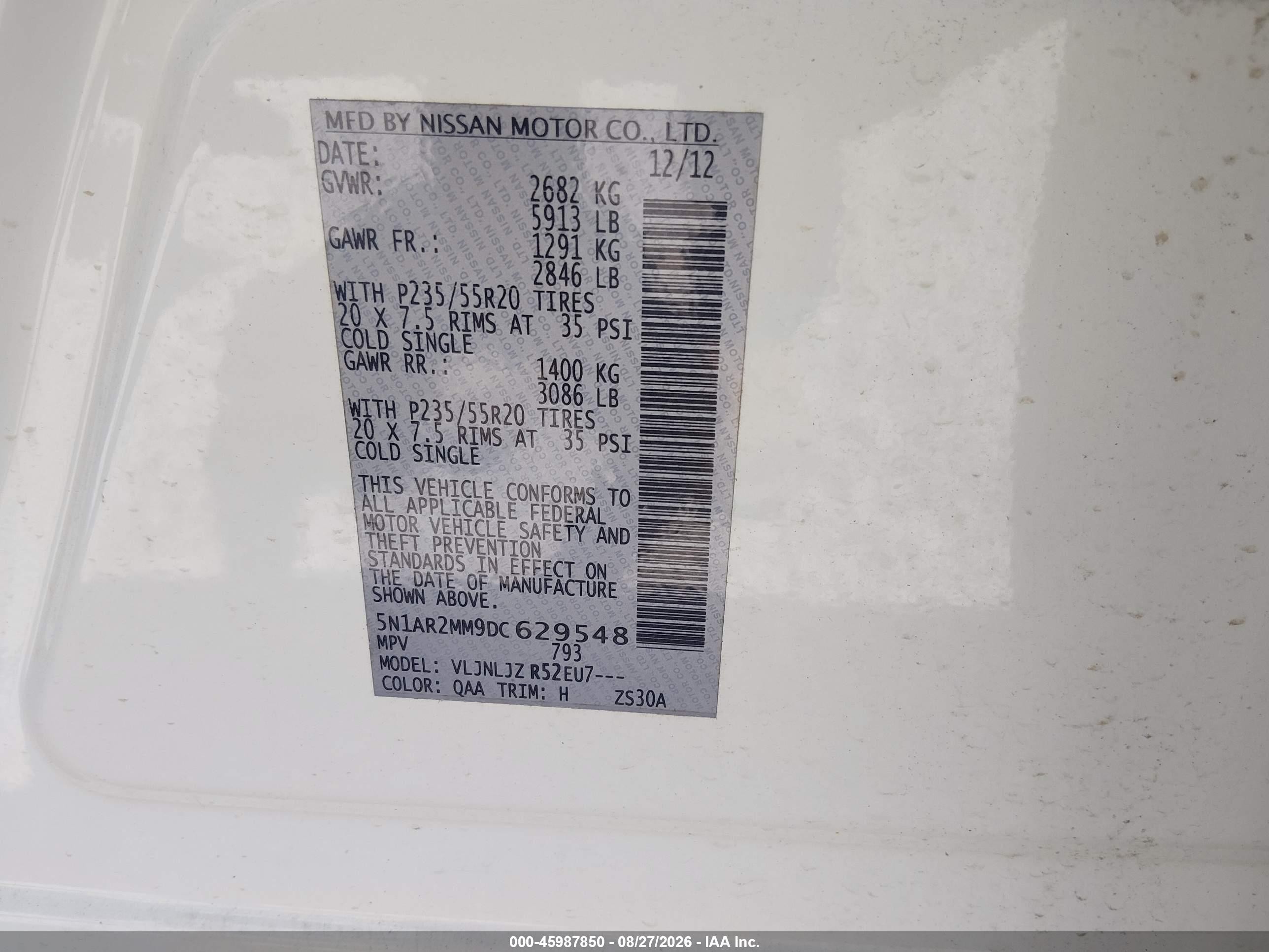 2013 Nissan Pathfinder Platinum White vin: 5N1AR2MM9DC629548
