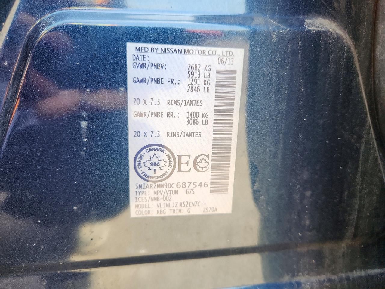 2013 Nissan Pathfinder S Blue vin: 5N1AR2MM9DC687546
