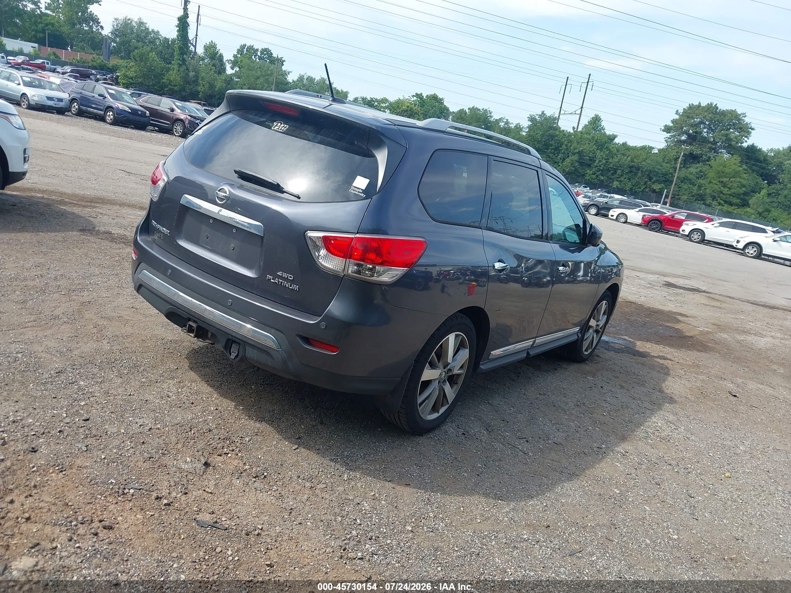 2014 Nissan Pathfinder Platinum Gray vin: 5N1AR2MM9EC625338