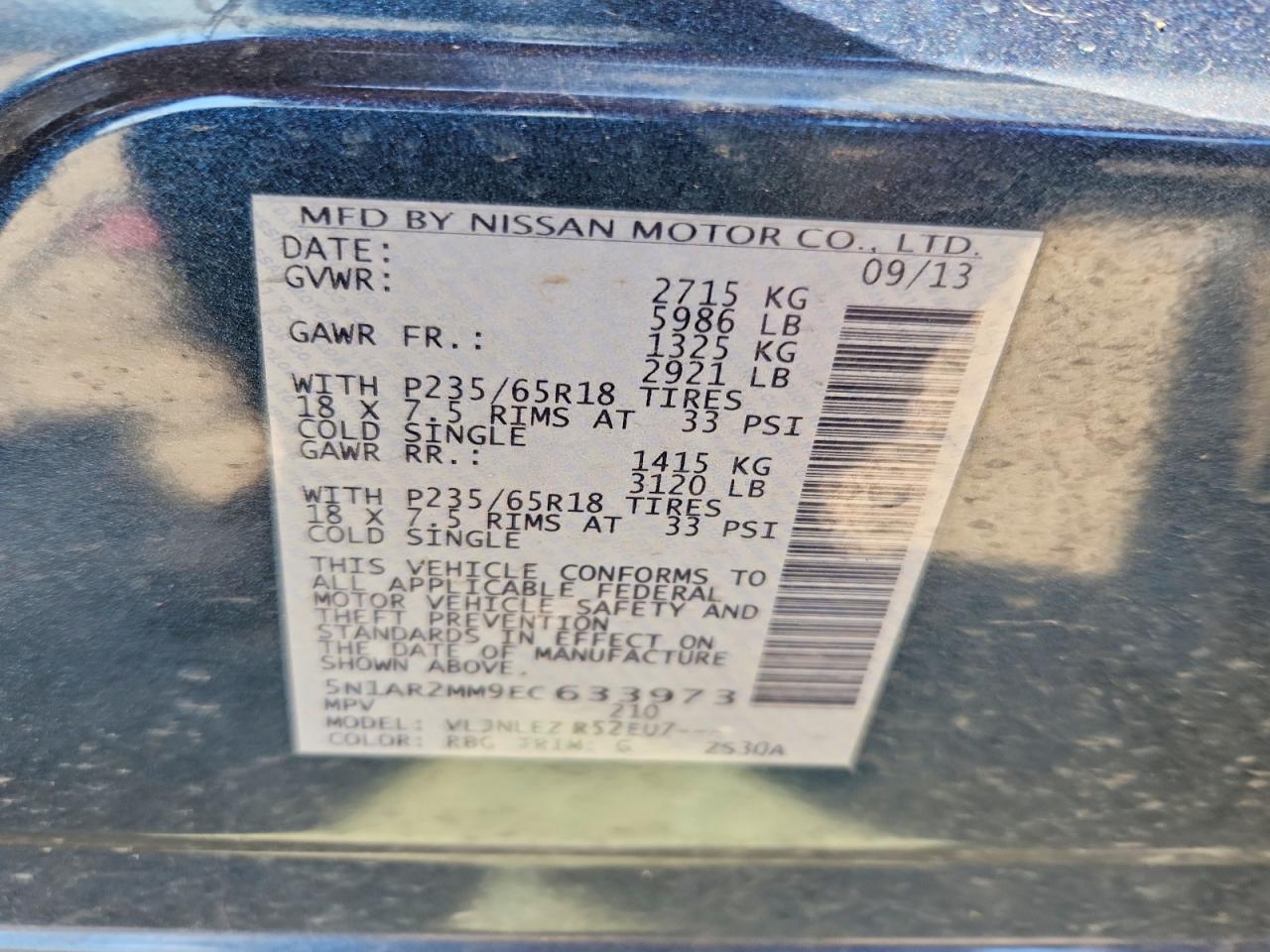 2014 Nissan Pathfinder Sv Gray vin: 5N1AR2MM9EC633973