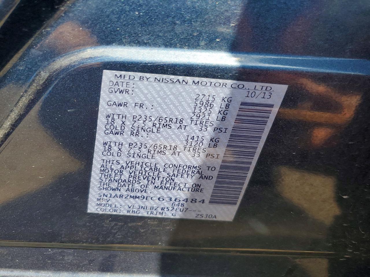 2014 Nissan Pathfinder S Blue vin: 5N1AR2MM9EC636484