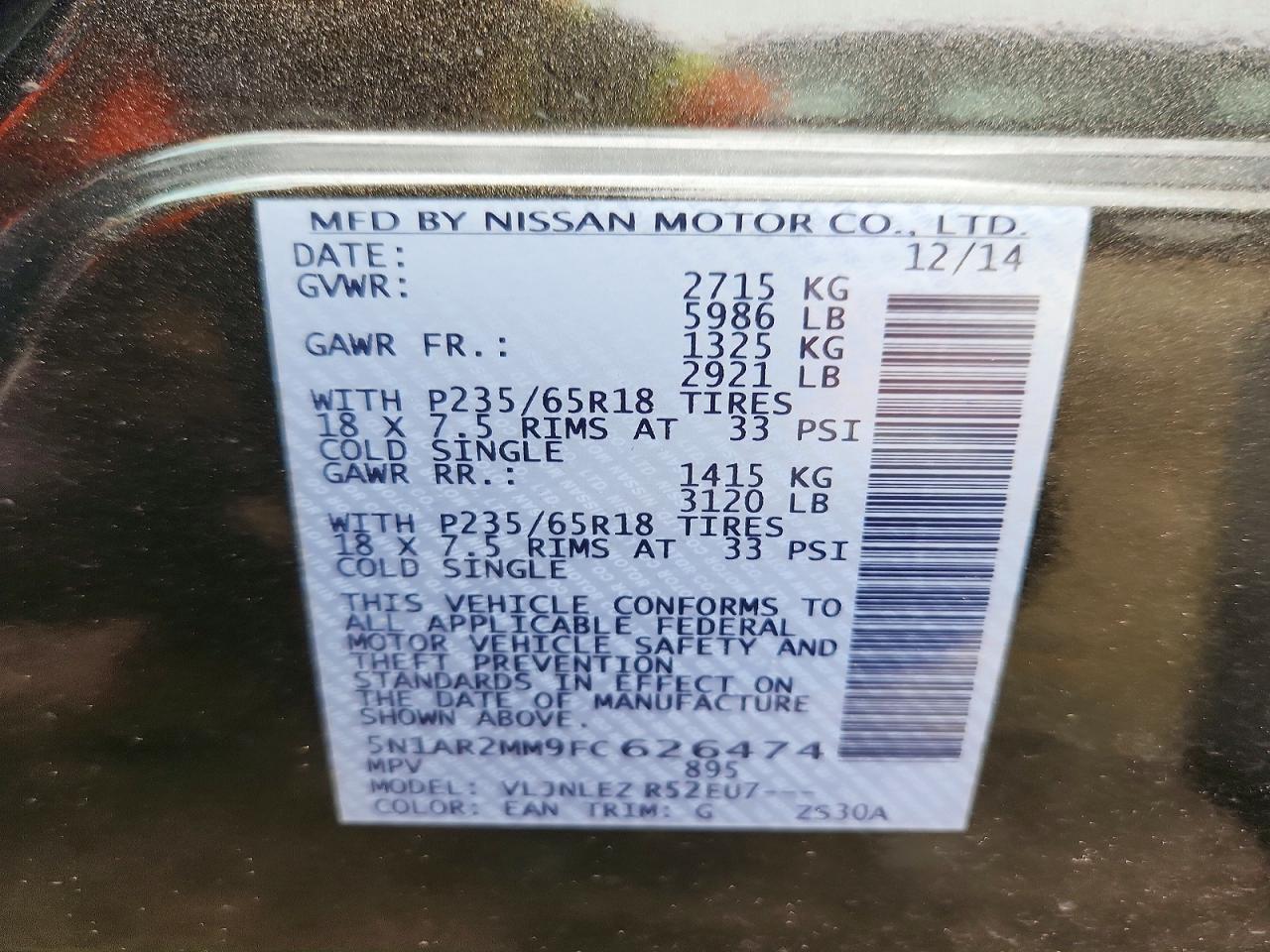 2015 Nissan Pathfinder Sv Green vin: 5N1AR2MM9FC626474
