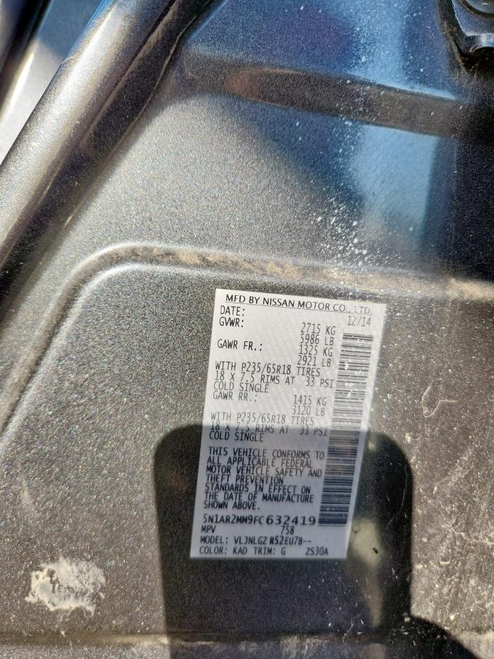 2015 Nissan Pathfinder S Gray vin: 5N1AR2MM9FC632419