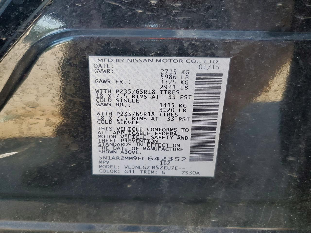 2015 Nissan Pathfinder Sl Черный vin: 5N1AR2MM9FC642352