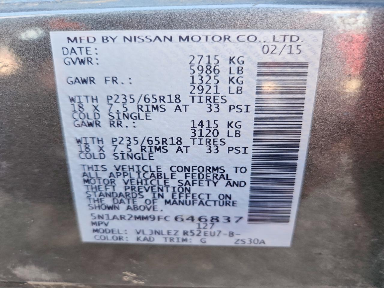 2015 Nissan Pathfinder Sv Gray vin: 5N1AR2MM9FC646837