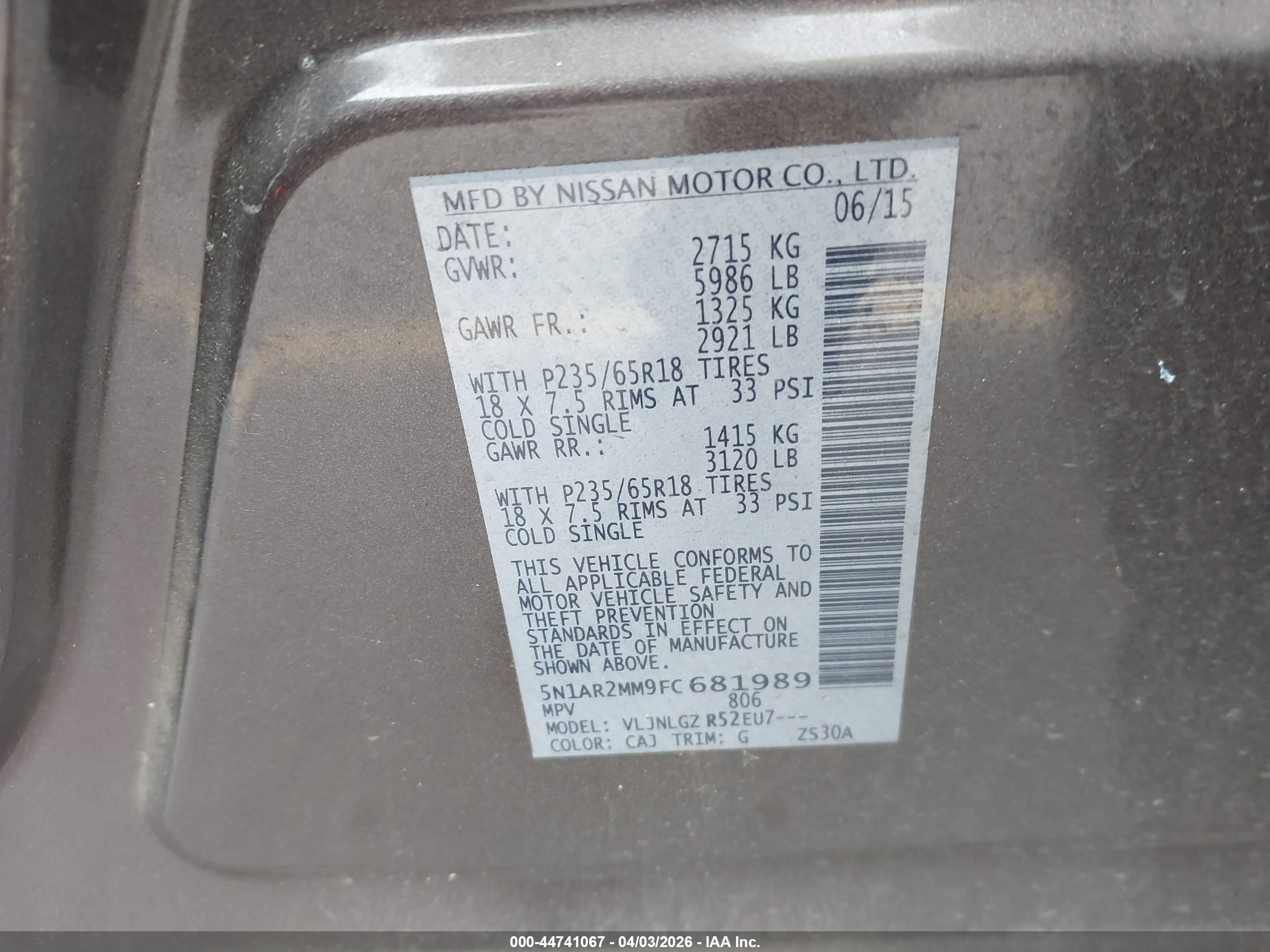 2015 Nissan Pathfinder Sl Gray vin: 5N1AR2MM9FC681989