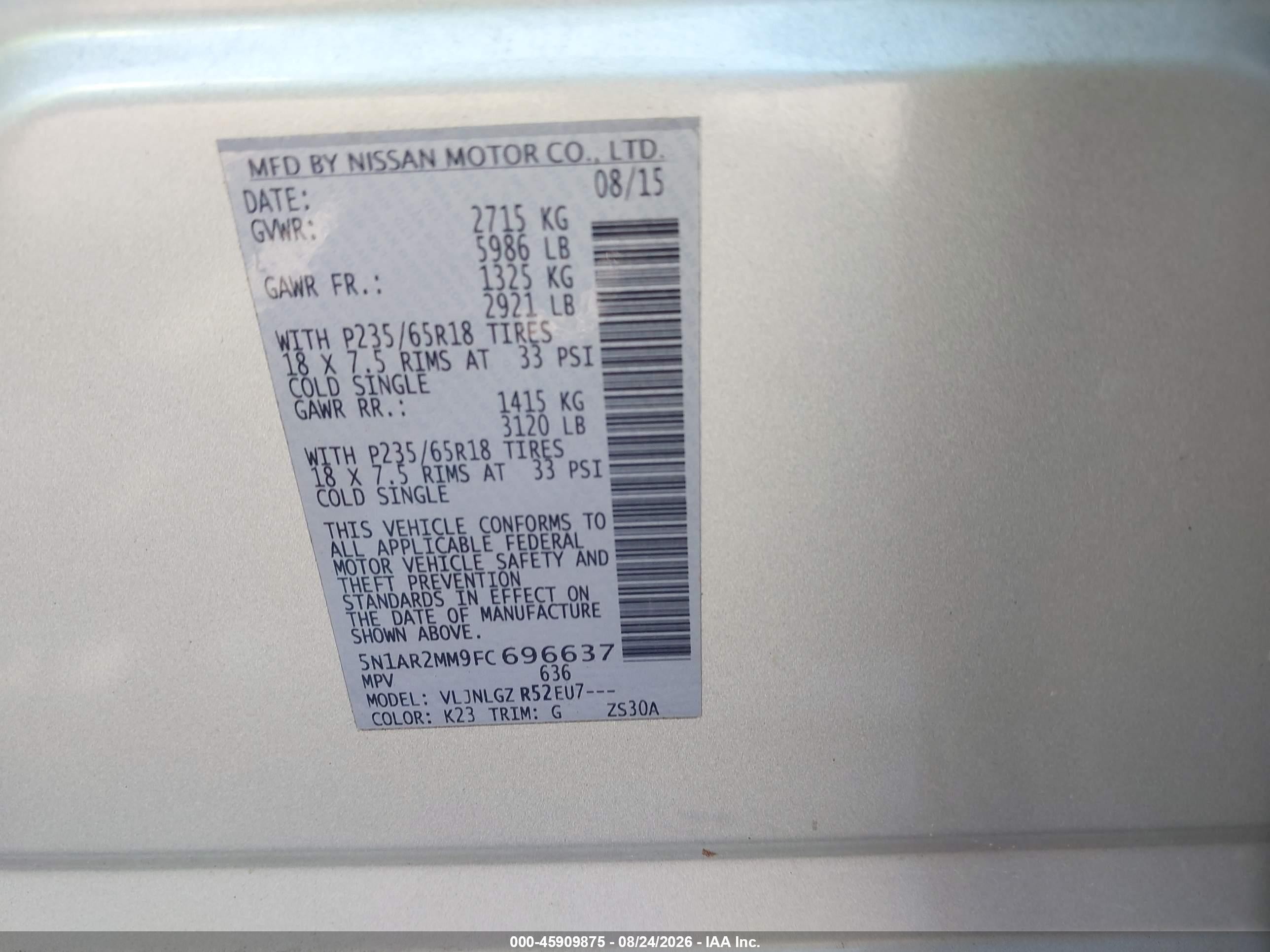2015 Nissan Pathfinder Sl Silver vin: 5N1AR2MM9FC696637