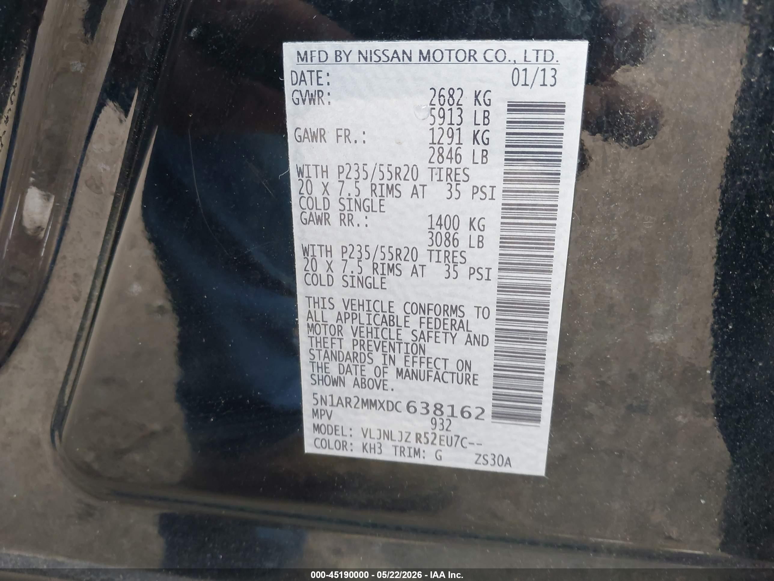 2013 Nissan Pathfinder Platinum Black vin: 5N1AR2MMXDC638162