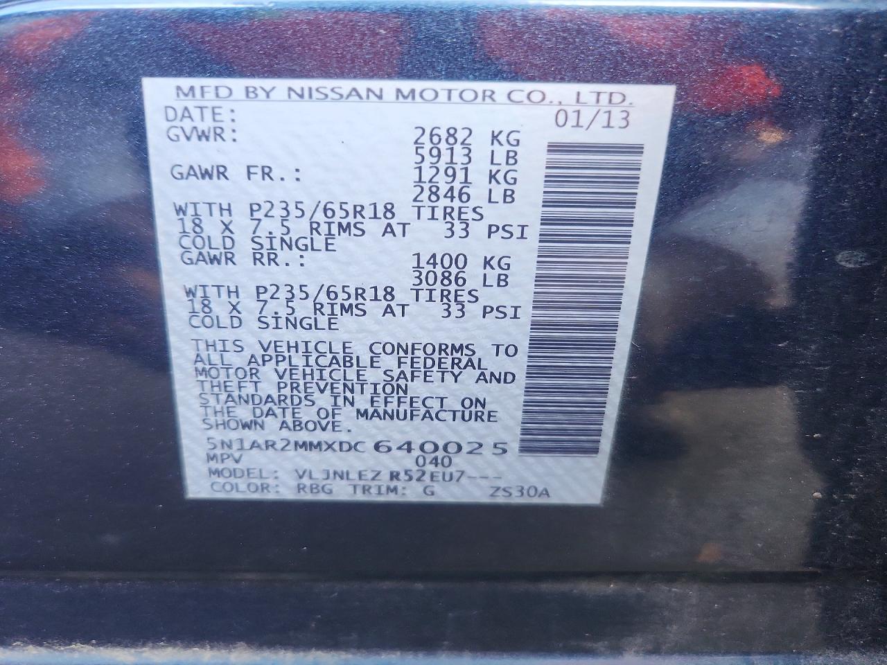 2013 Nissan Pathfinder S Blue vin: 5N1AR2MMXDC640025