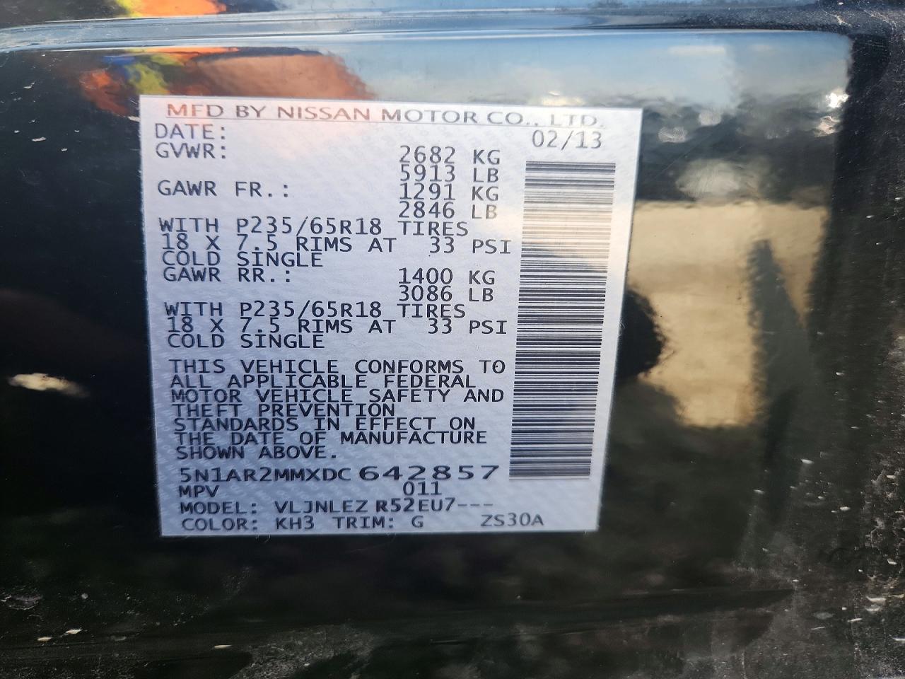 2013 Nissan Pathfinder S Black vin: 5N1AR2MMXDC642857