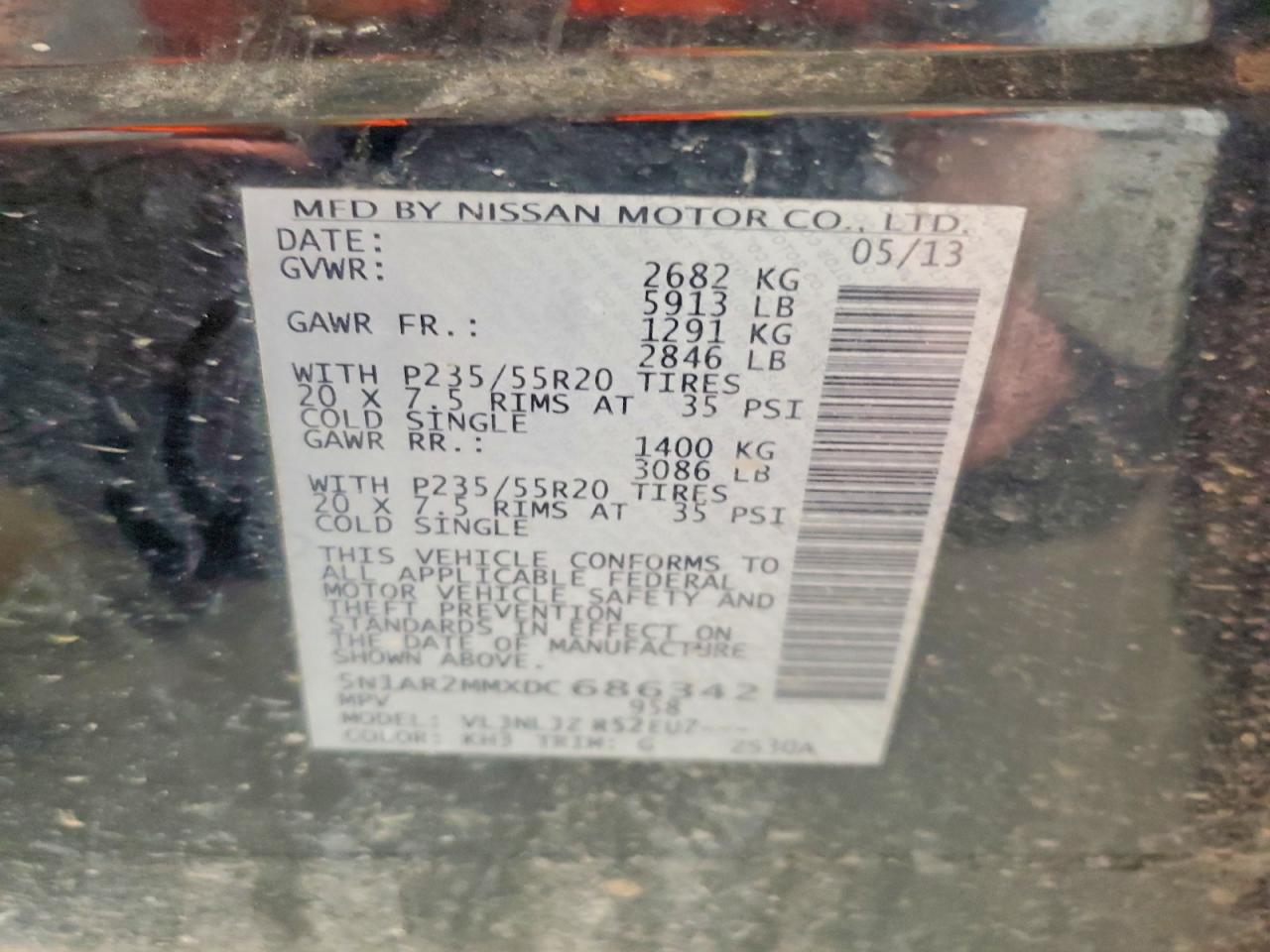 2013 Nissan Pathfinder S Black vin: 5N1AR2MMXDC686342