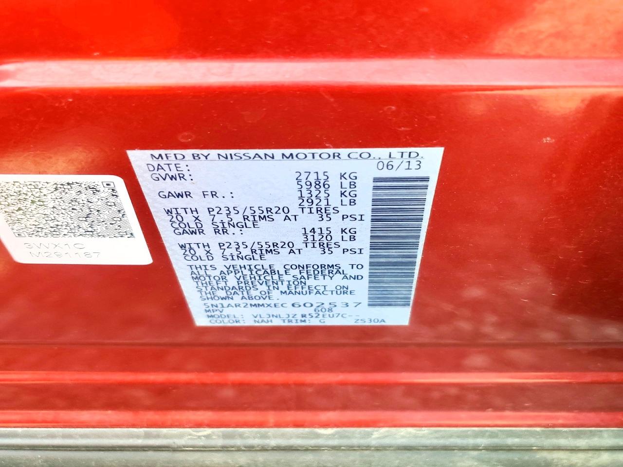 2014 Nissan Pathfinder S Red vin: 5N1AR2MMXEC602537