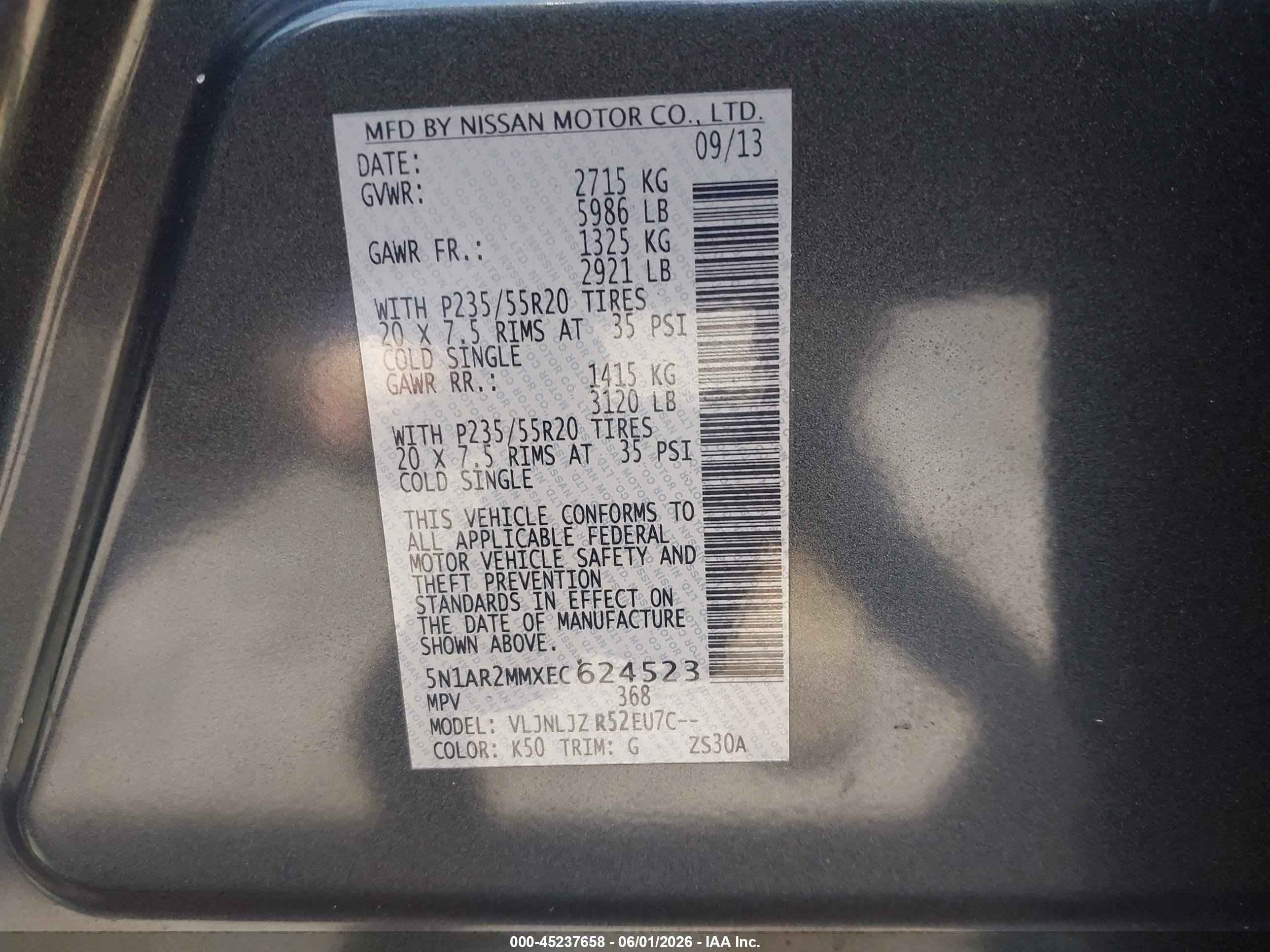 2014 Nissan Pathfinder Platinum Gray vin: 5N1AR2MMXEC624523