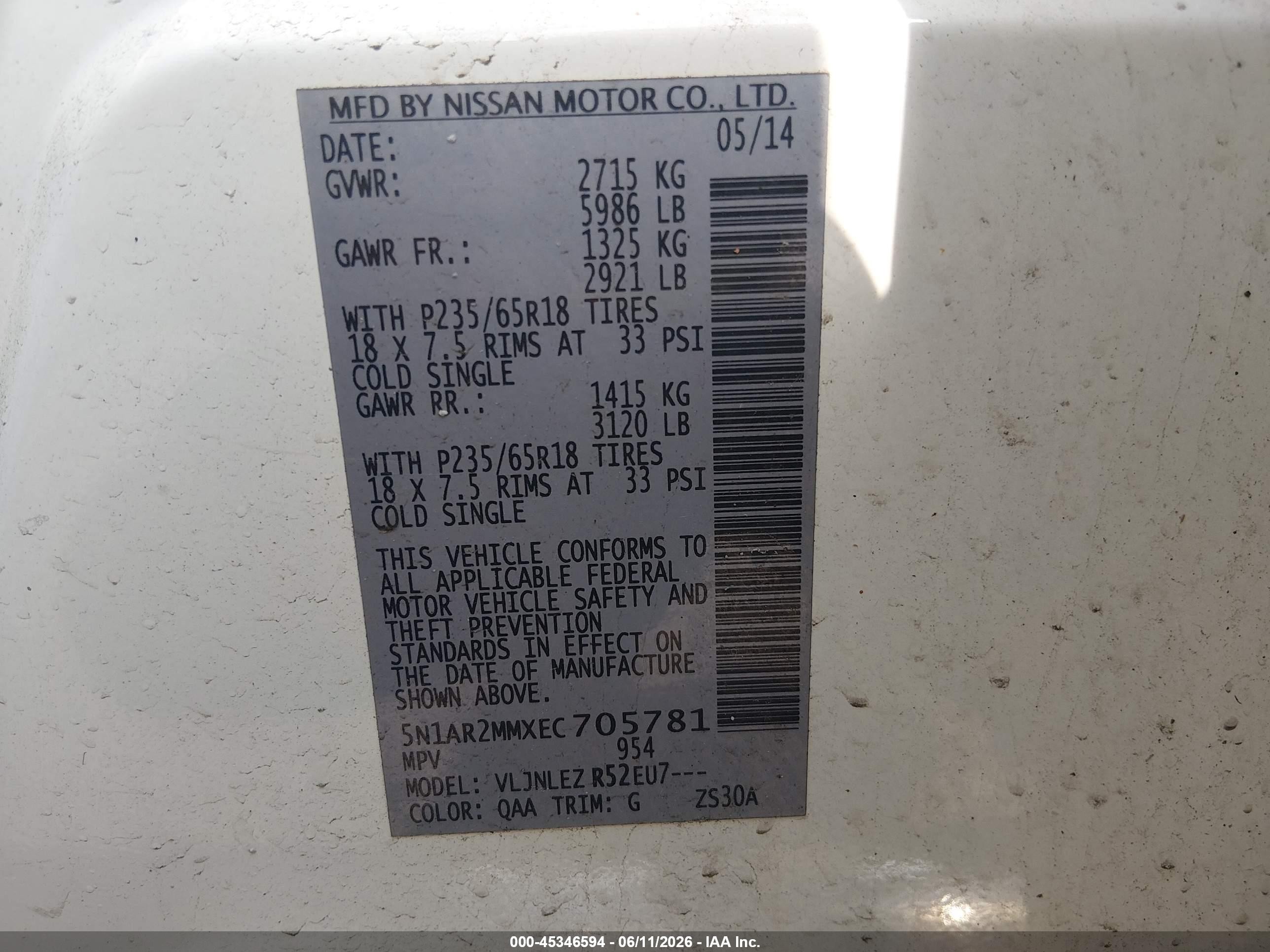 2014 Nissan Pathfinder Sv White vin: 5N1AR2MMXEC705781