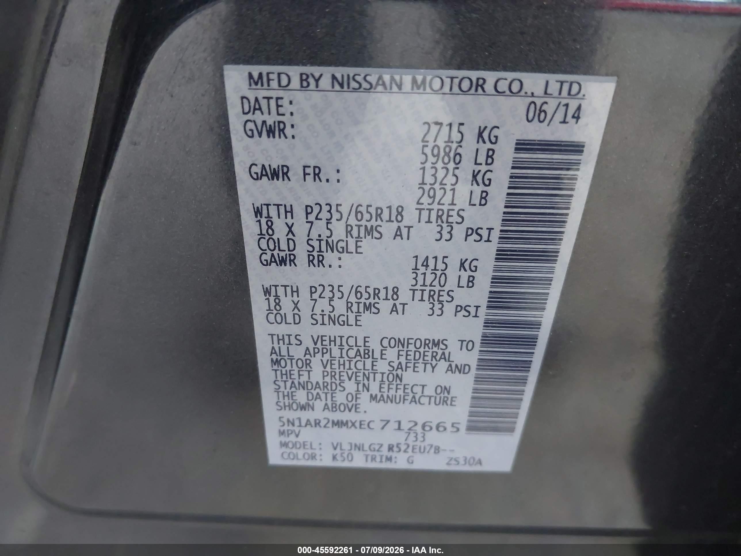 2014 Nissan Pathfinder Sl Gray vin: 5N1AR2MMXEC712665