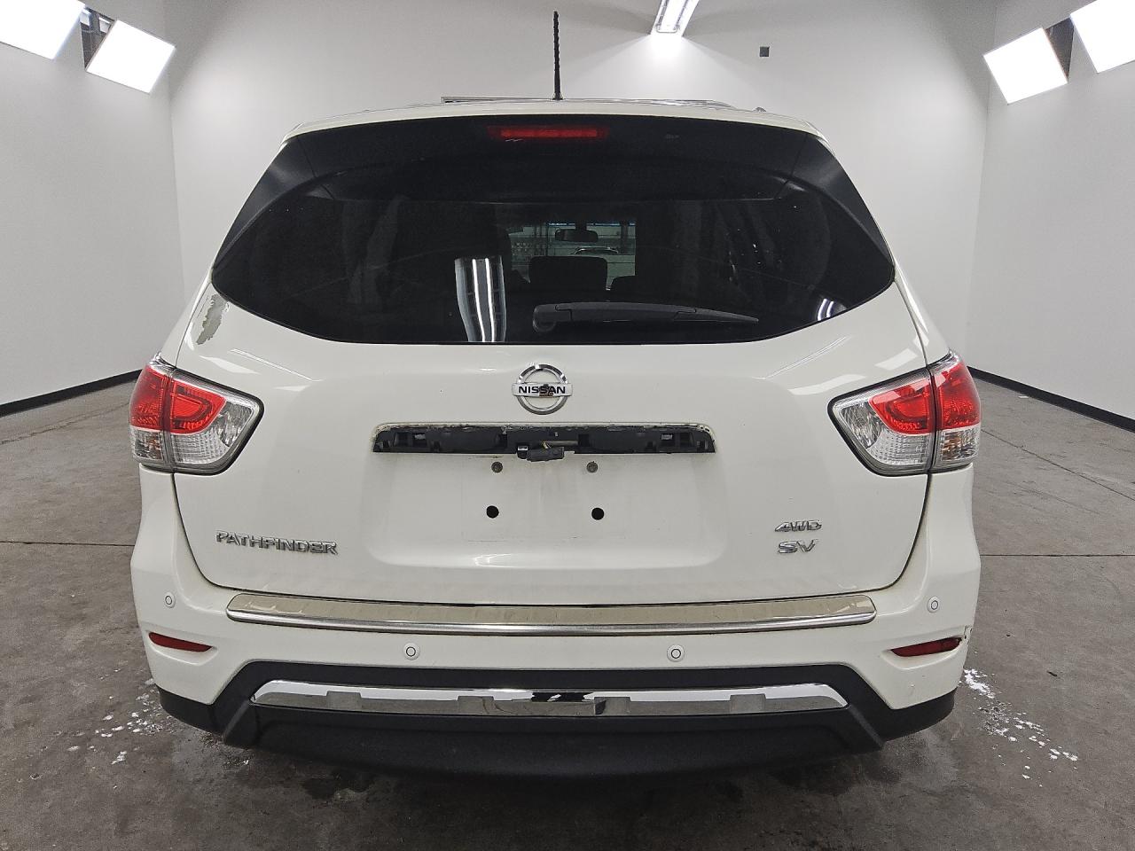 2014 Nissan Pathfinder Sv White vin: 5N1AR2MMXEC715114 Damage: Lift Gate Trim Panel, Missing, Replacement Required