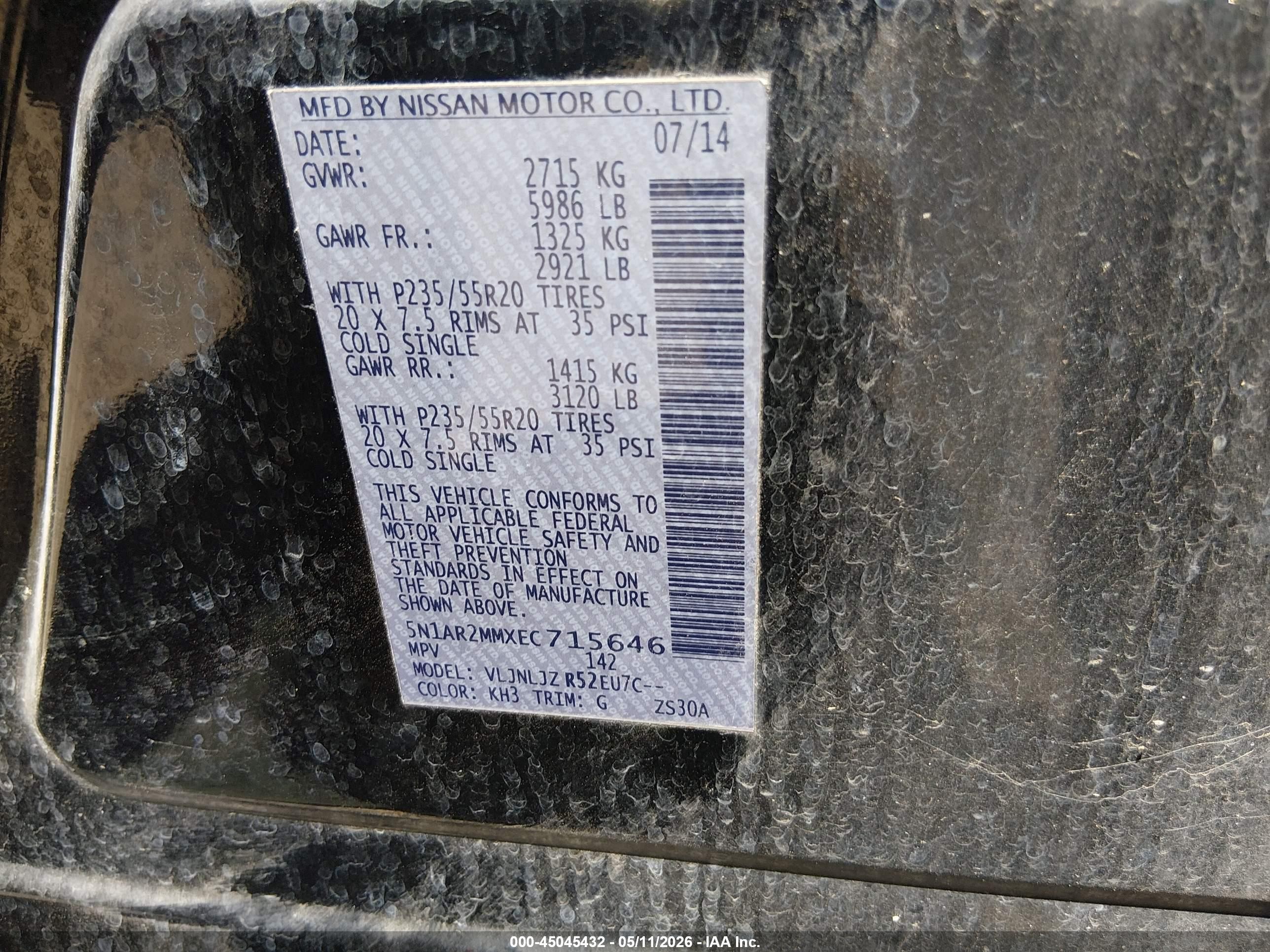 2014 Nissan Pathfinder Platinum Черный vin: 5N1AR2MMXEC715646