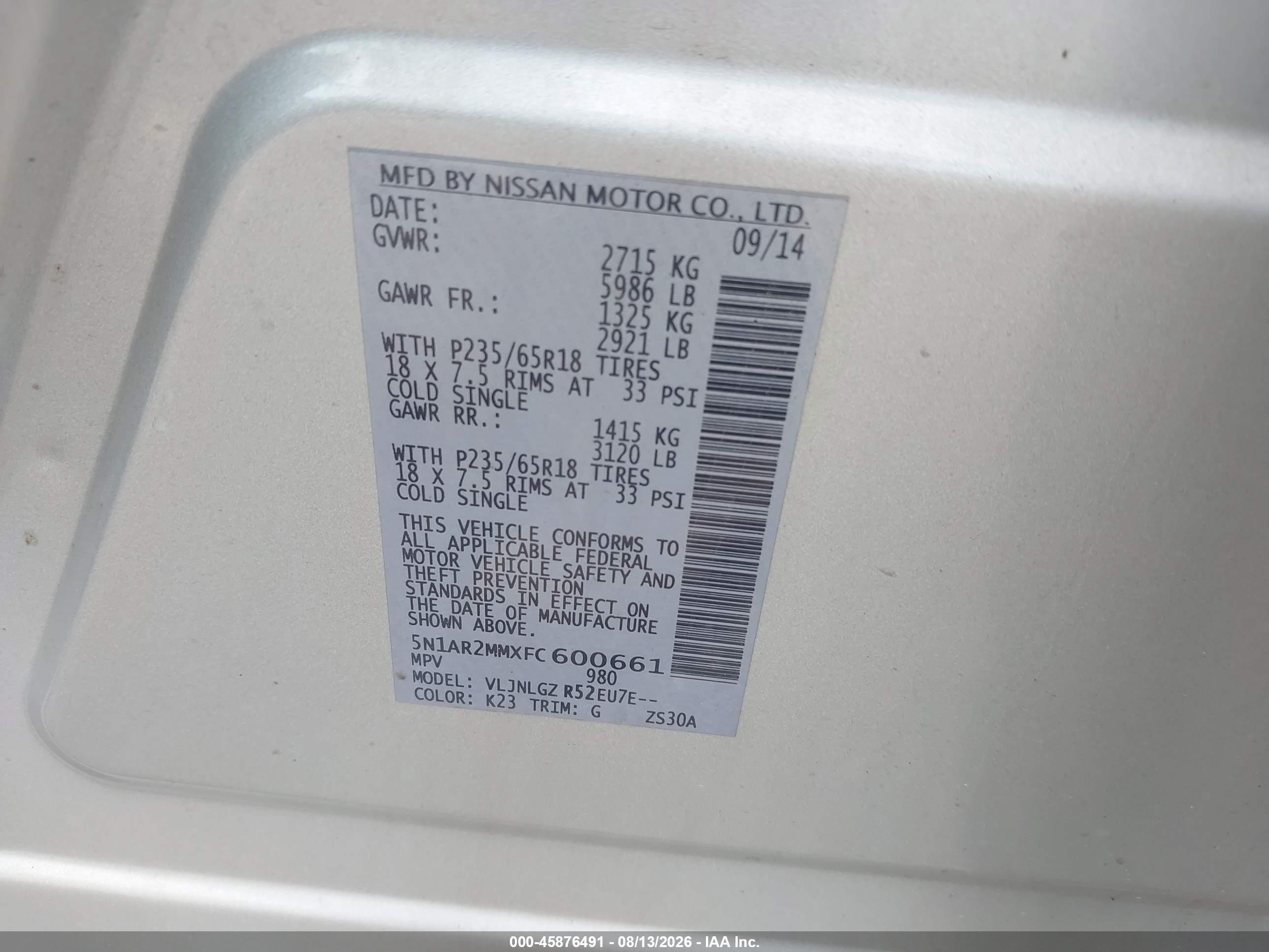 2015 Nissan Pathfinder Sl Silver vin: 5N1AR2MMXFC600661
