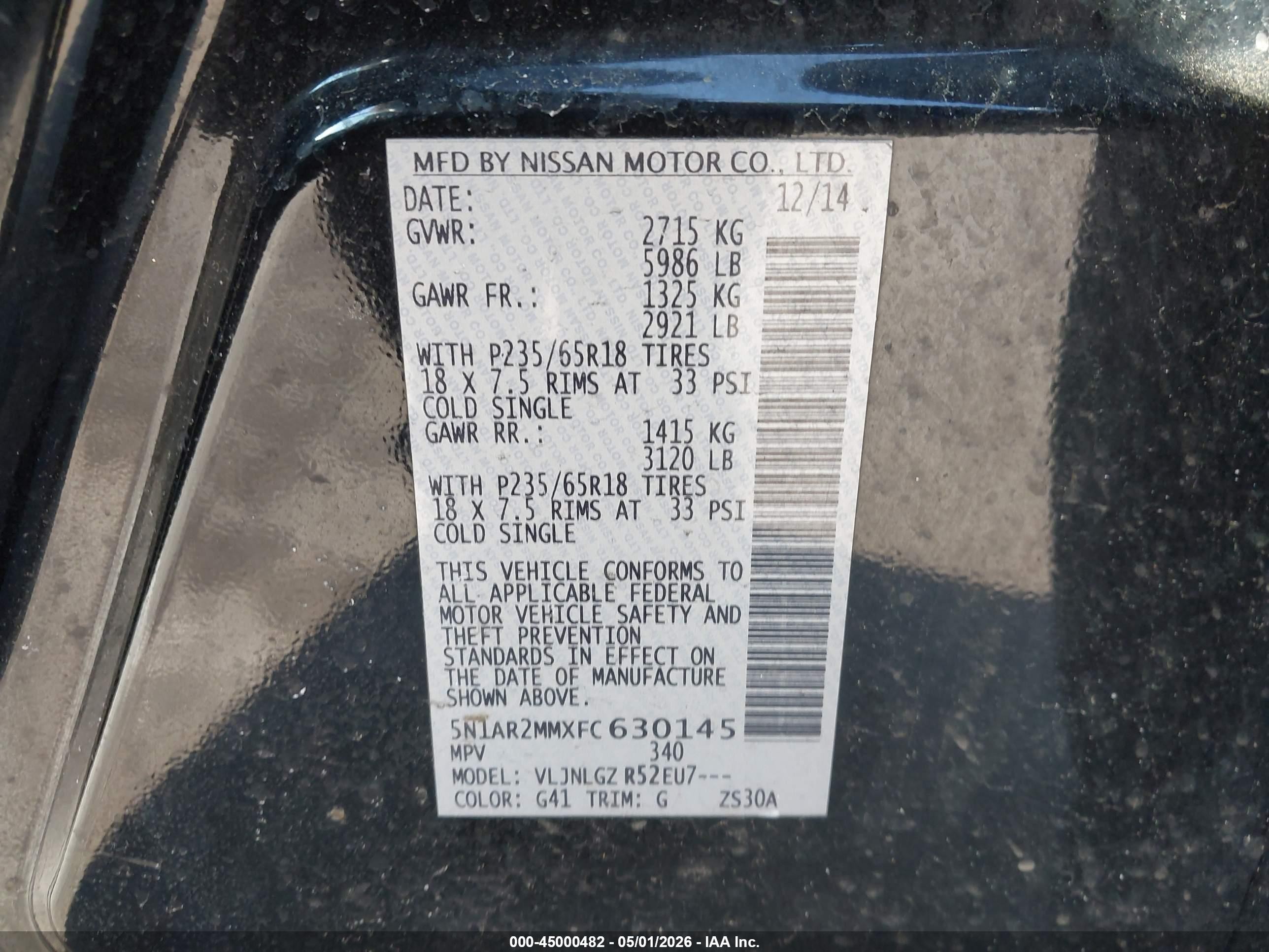 2015 Nissan Pathfinder Sl Black vin: 5N1AR2MMXFC630145