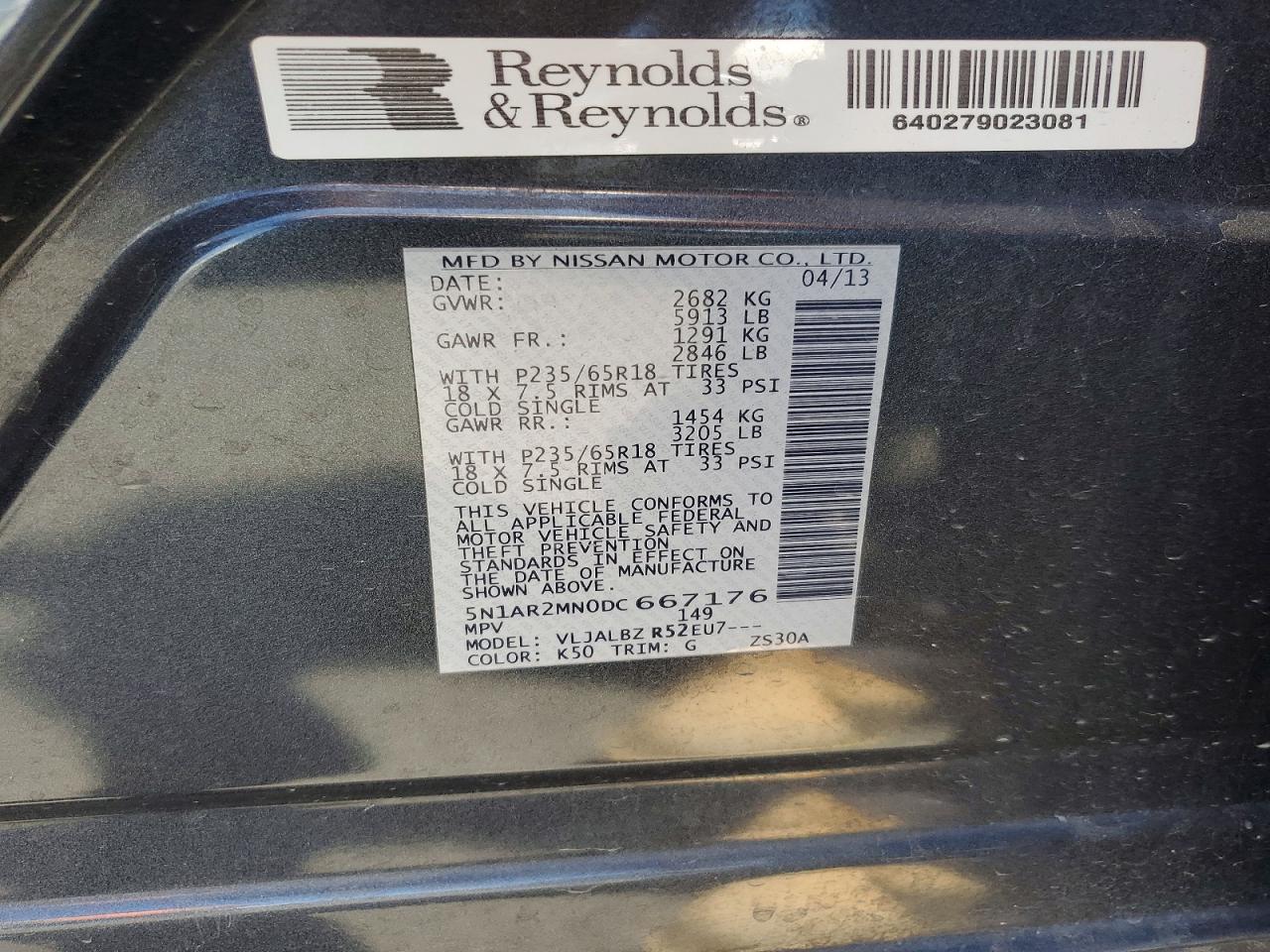 2013 Nissan Pathfinder S Gray vin: 5N1AR2MN0DC667176