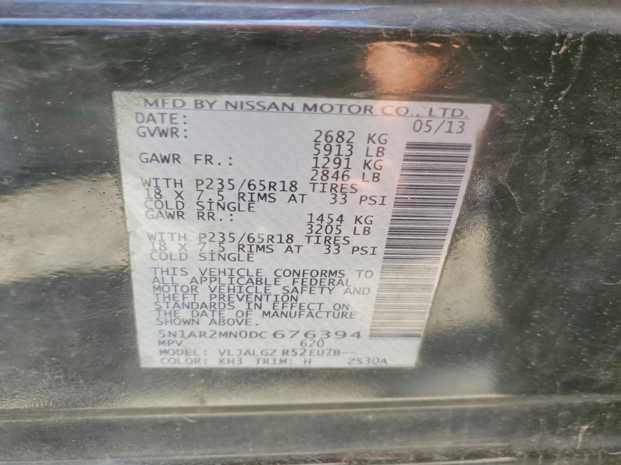 2013 Nissan Pathfinder S Black vin: 5N1AR2MN0DC676394