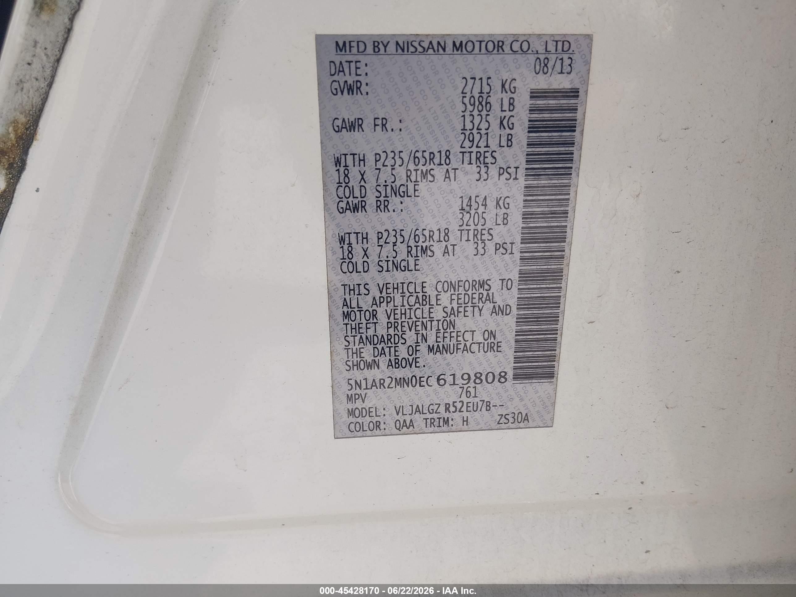 2014 Nissan Pathfinder Sl White vin: 5N1AR2MN0EC619808