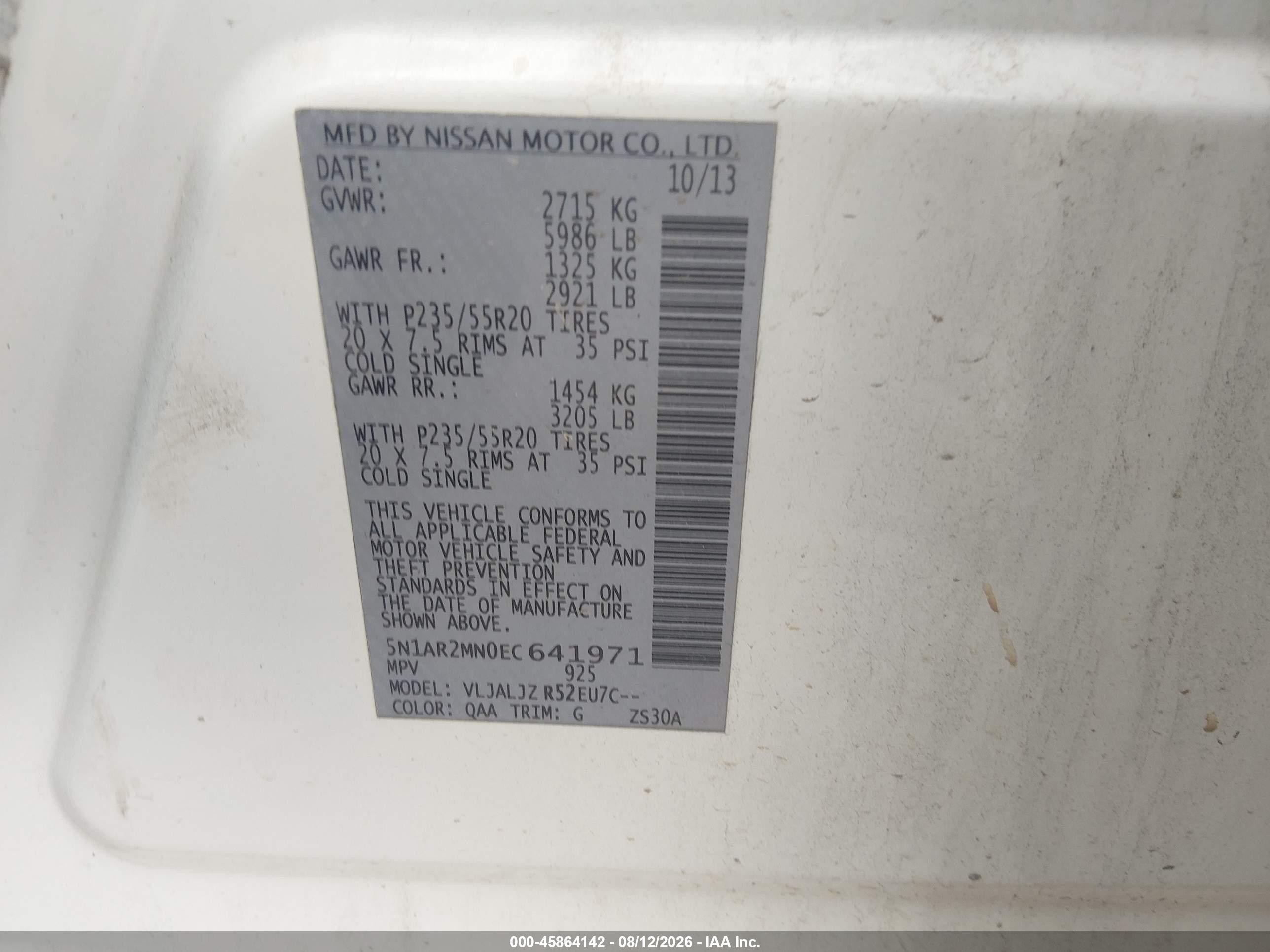 2014 Nissan Pathfinder Platinum Белый vin: 5N1AR2MN0EC641971
