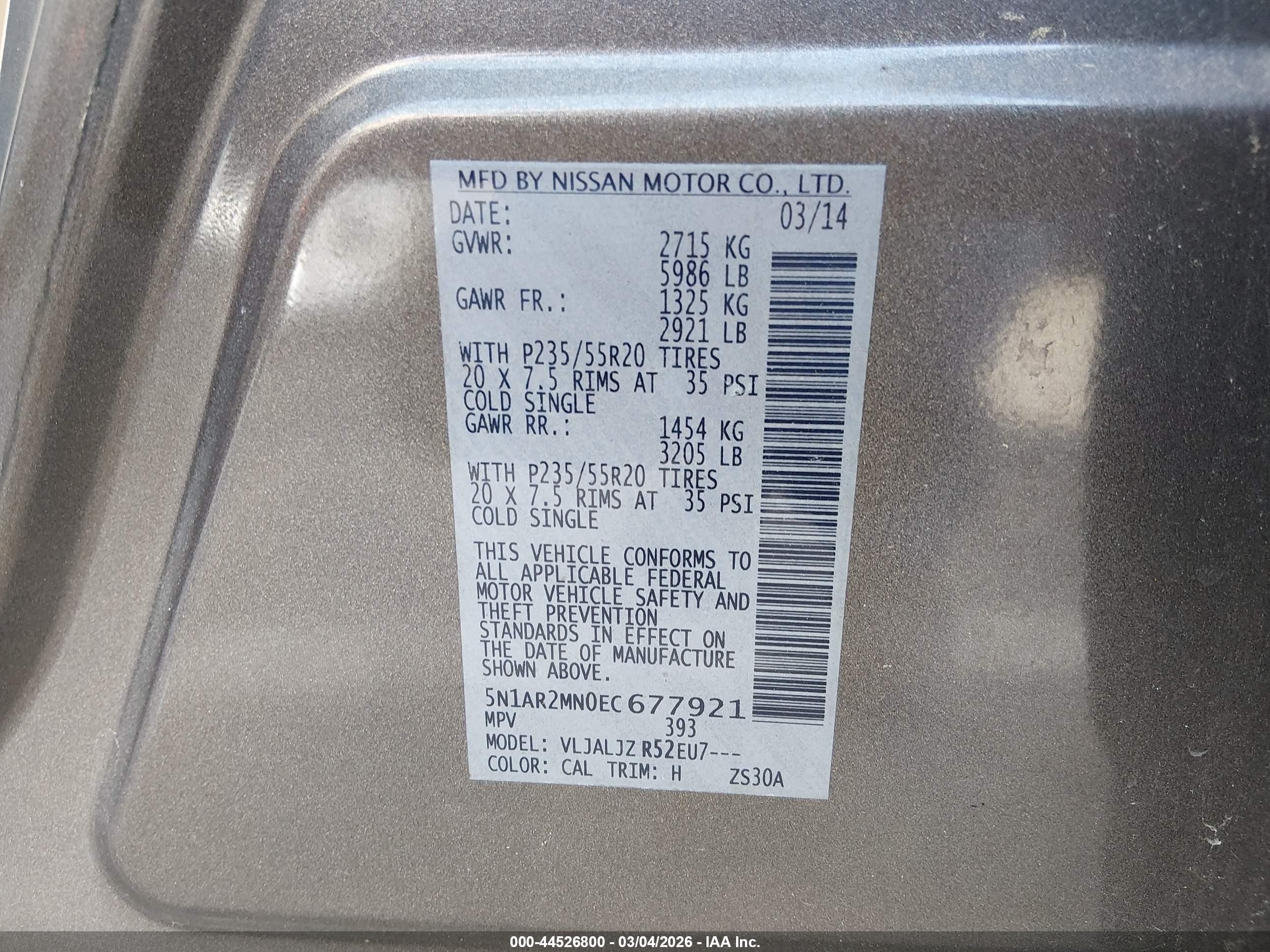 2014 Nissan Pathfinder Platinum/s/sl/sv Золотой vin: 5N1AR2MN0EC677921