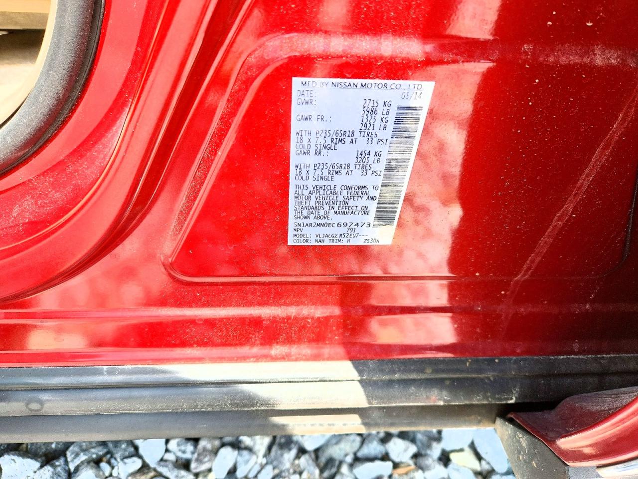 2014 Nissan Pathfinder Sl Red vin: 5N1AR2MN0EC697473