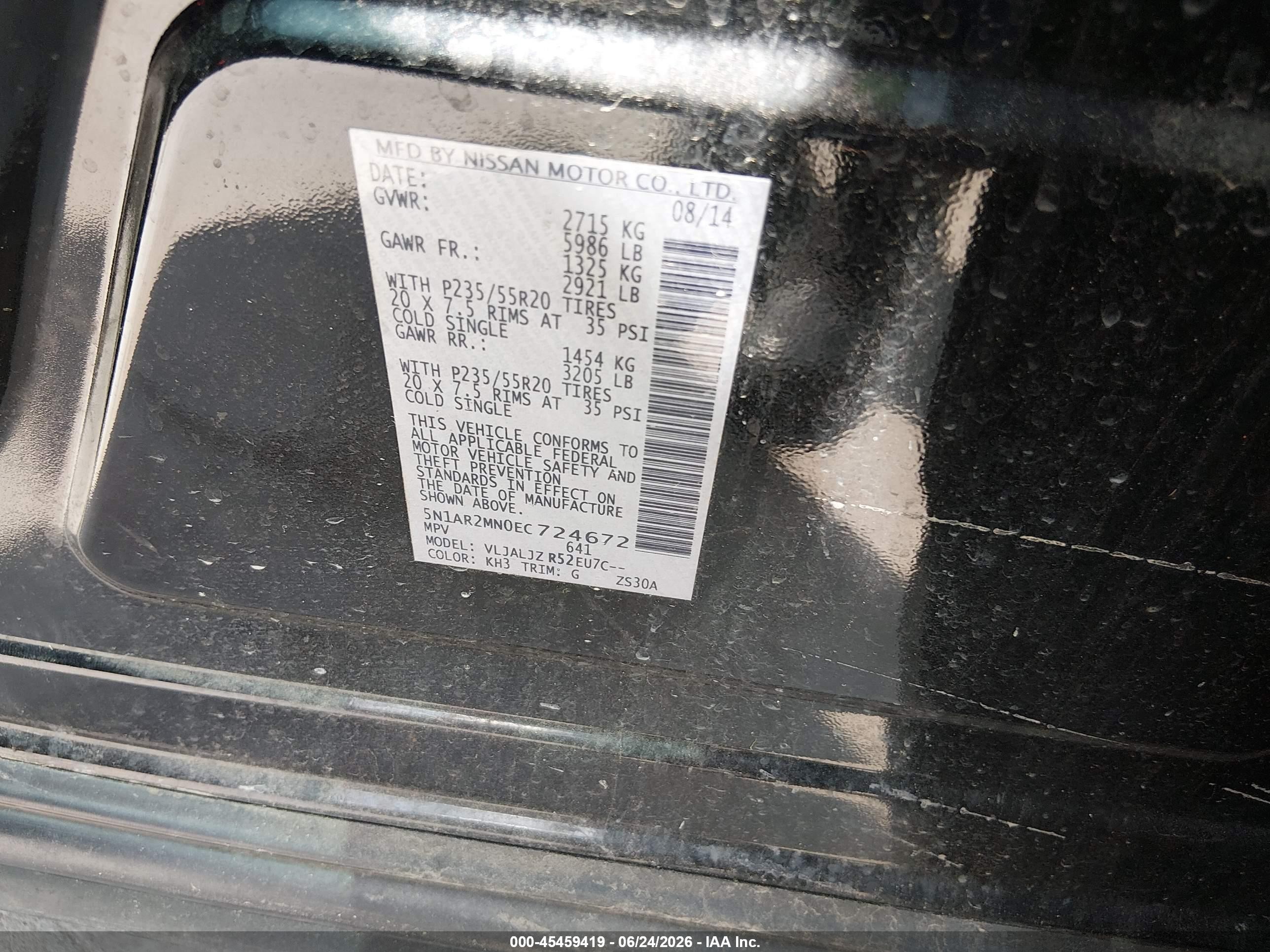2014 Nissan Pathfinder Platinum Black vin: 5N1AR2MN0EC724672