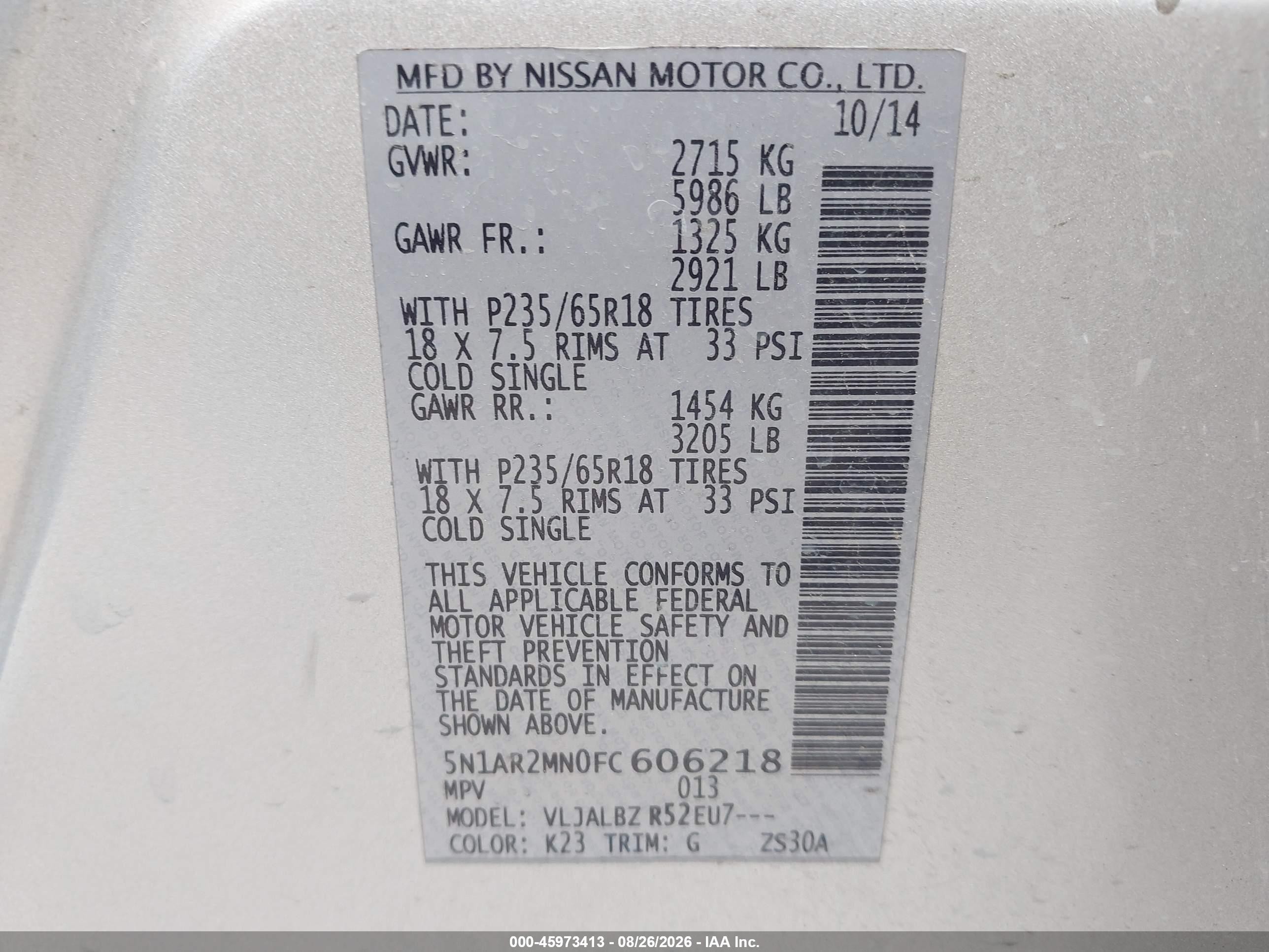 2015 Nissan Pathfinder S Silver vin: 5N1AR2MN0FC606218
