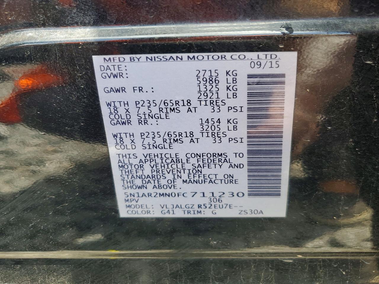 2015 Nissan Pathfinder Sl Charcoal vin: 5N1AR2MN0FC711230