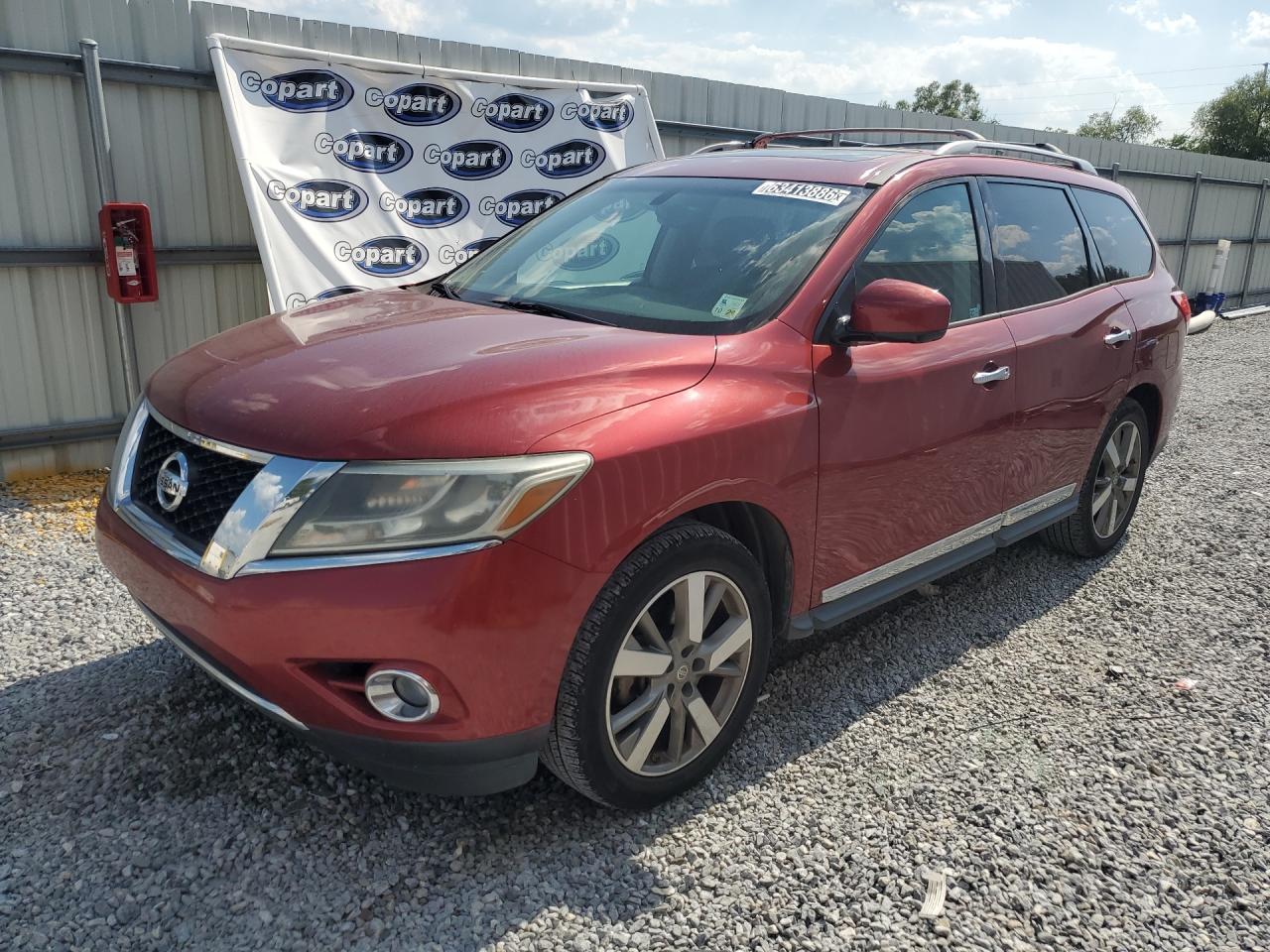 2013 Nissan Pathfinder S Red vin: 5N1AR2MN1DC600117 Damage: Left Front Fender, Dent(S) W/No Paint Dmg, < 1/8 Inch