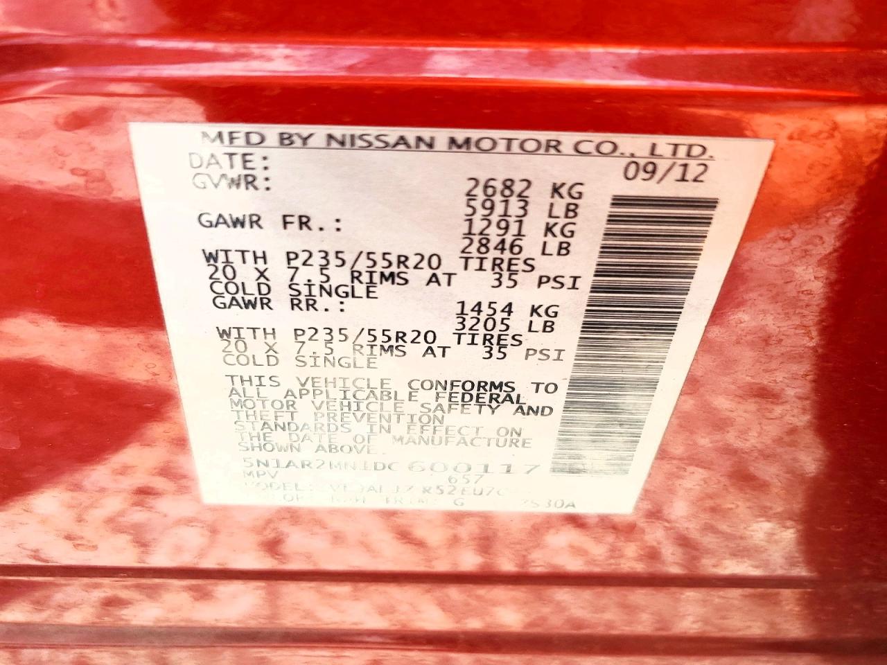 2013 Nissan Pathfinder S Red vin: 5N1AR2MN1DC600117